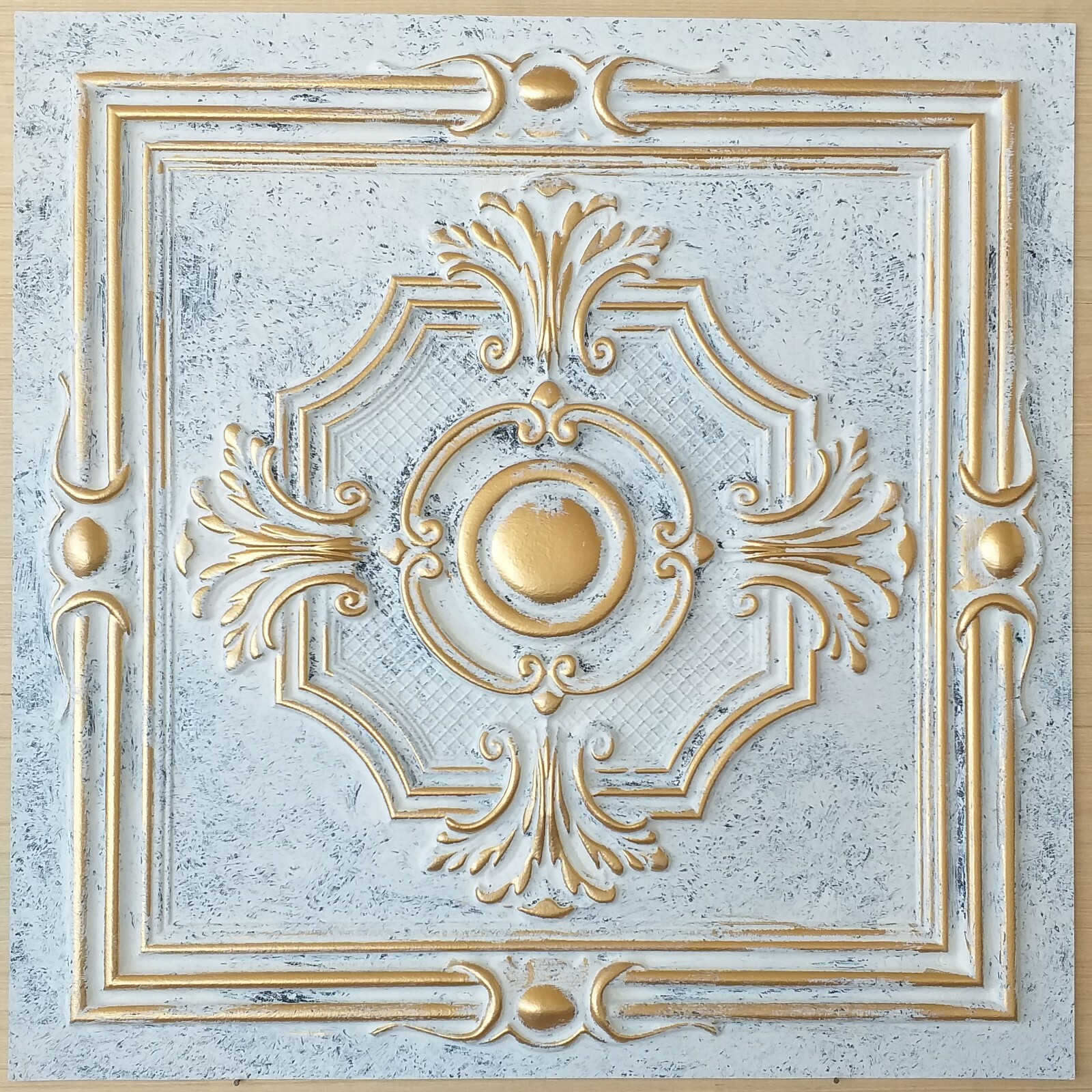 Faux tin vintage Ceiling tiles aged white gold decor wall panels PL38 10pcs/lot