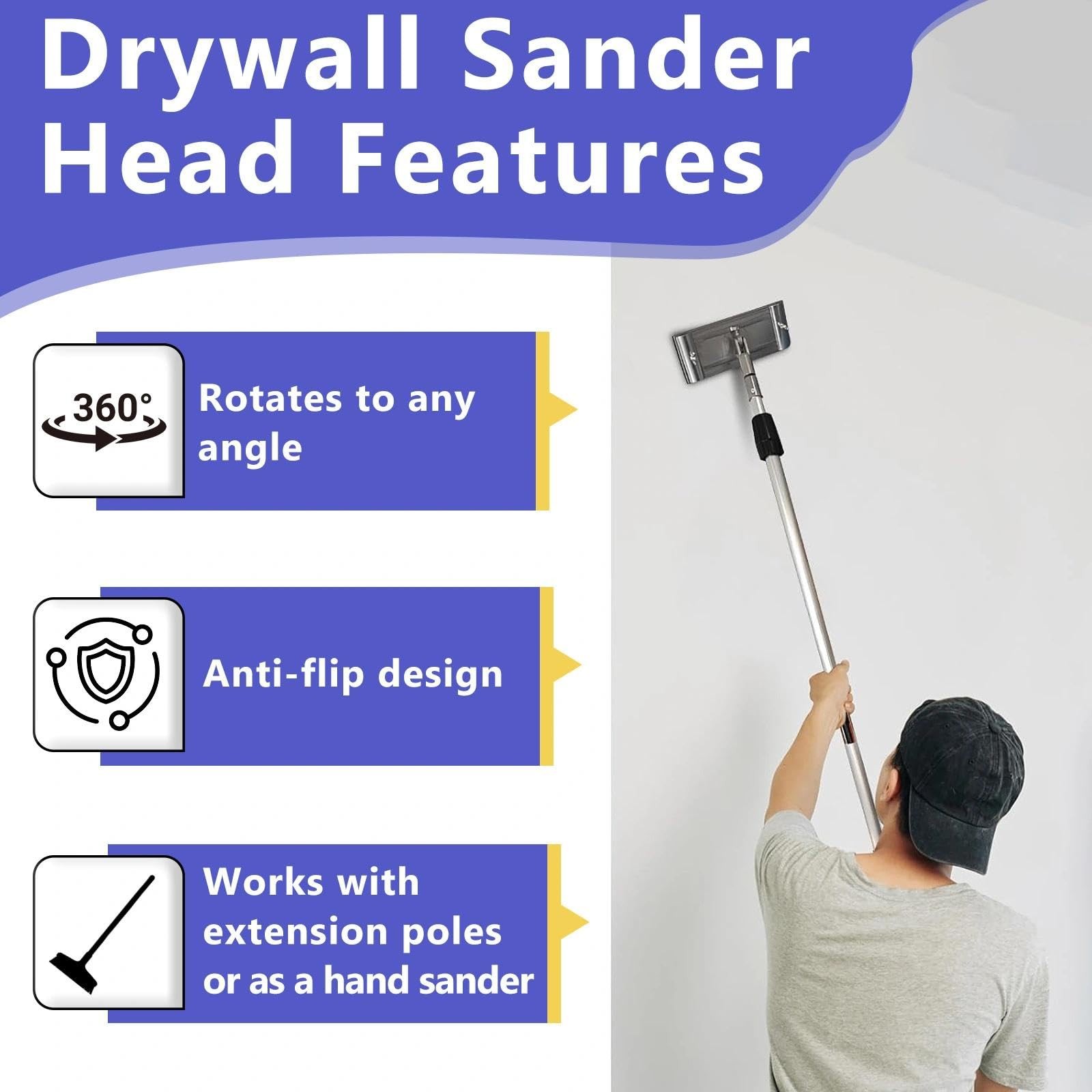 No-flip Pole Sander Head for Drywall Featuring Quick Release Clips, Universal…