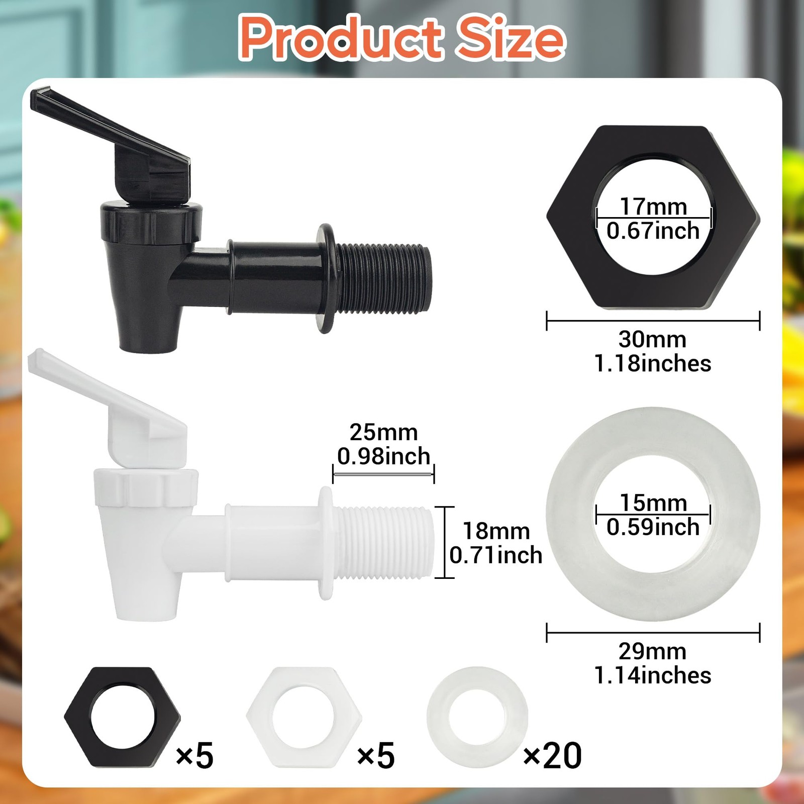 10 Sets Replacement Cooler Faucet, Reusable Plastic Spigot for White+Black
