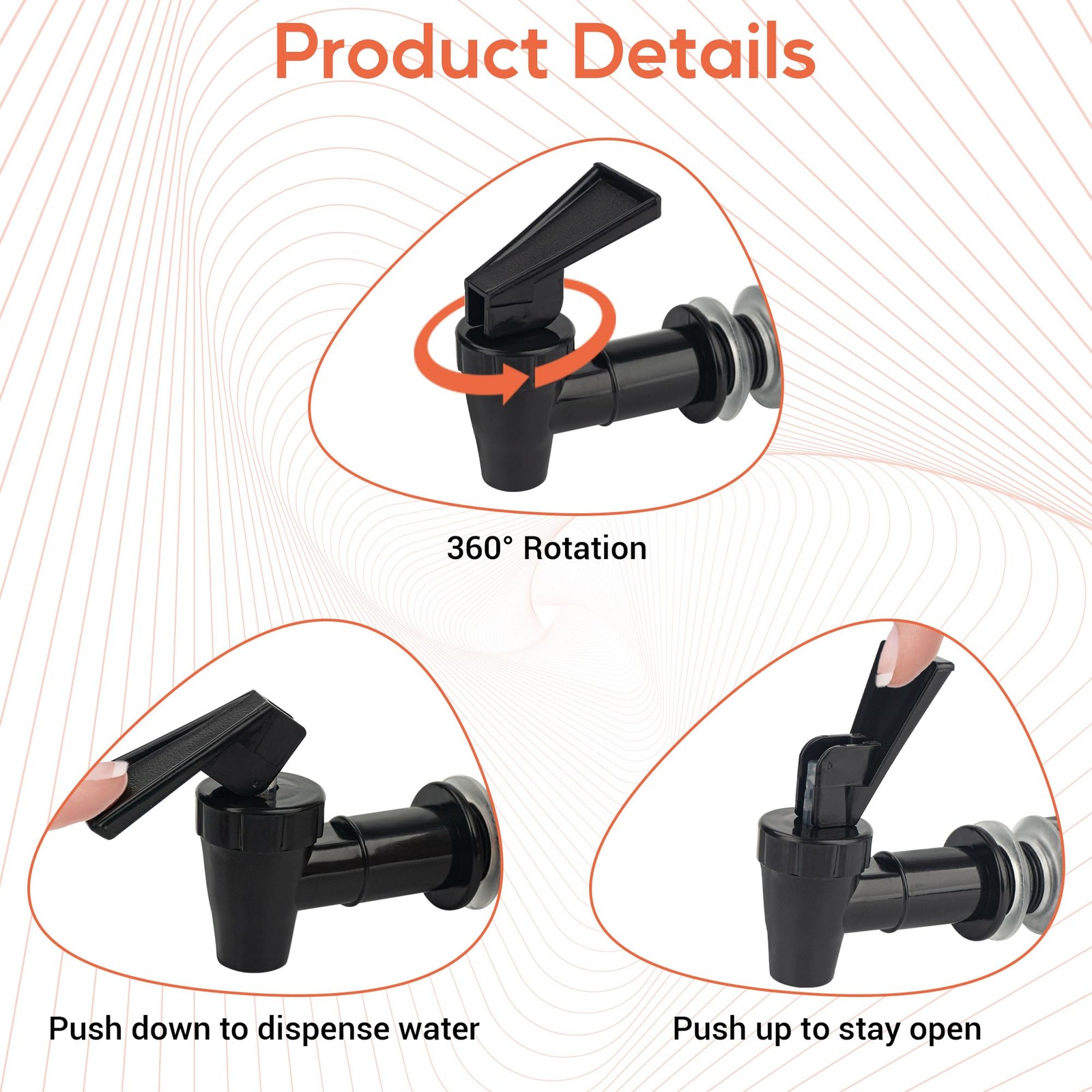 10 Sets Replacement Cooler Faucet, Reusable Plastic Spigot for White+Black
