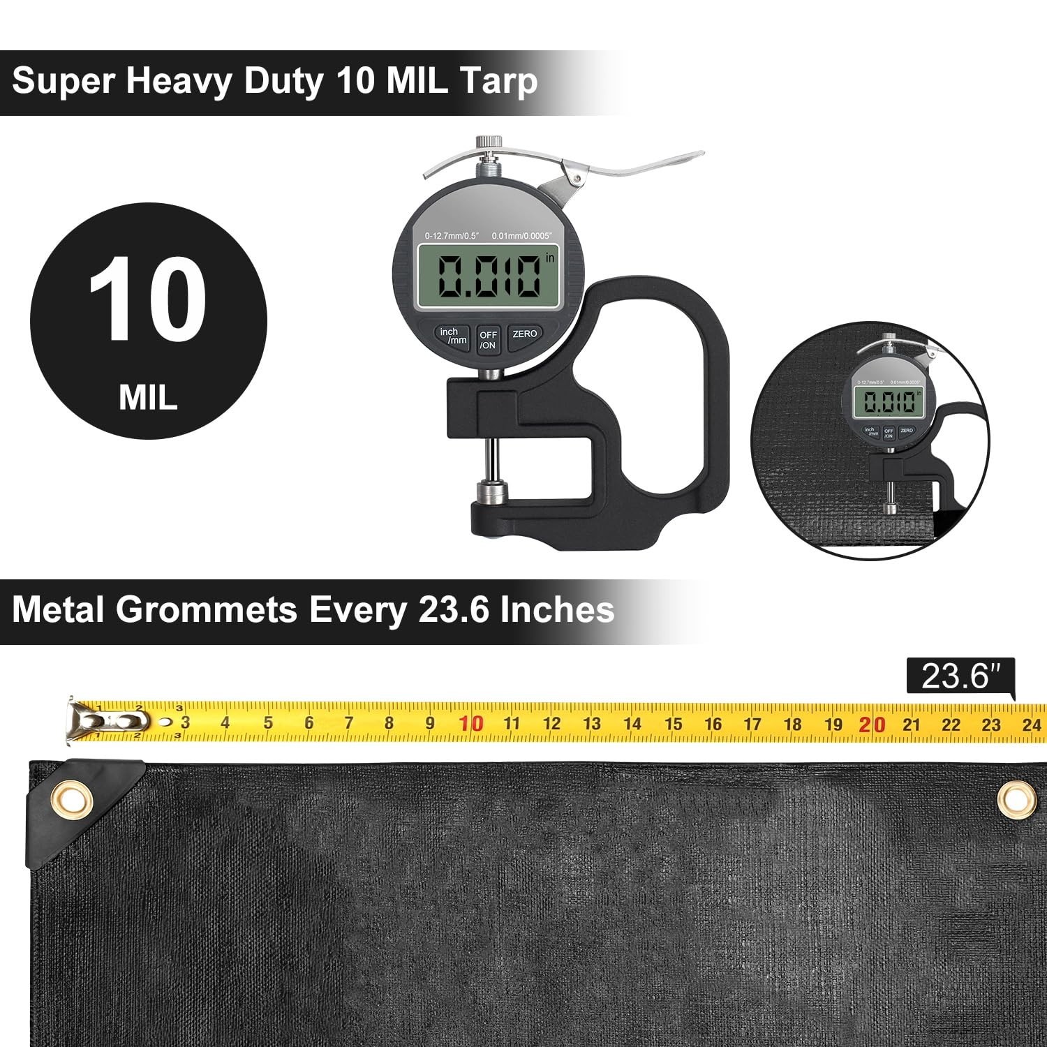 Tarp 6x8FT, 10 Mil, Heavy Duty Waterproof Tarps with Grommets Every 23.6″, 42…