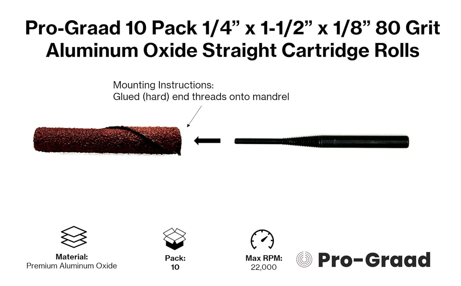 1/4” Diameter X 1-1/2” Length X 1/8” Pilot Hole 80 Grit Aluminum Oxide Straight/