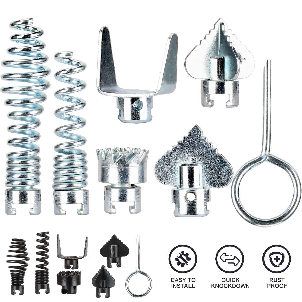 7/14pc Cutter Set Drain Cleaner Plumbing Snake Tools Cable Auger Clog Sewer Pipe