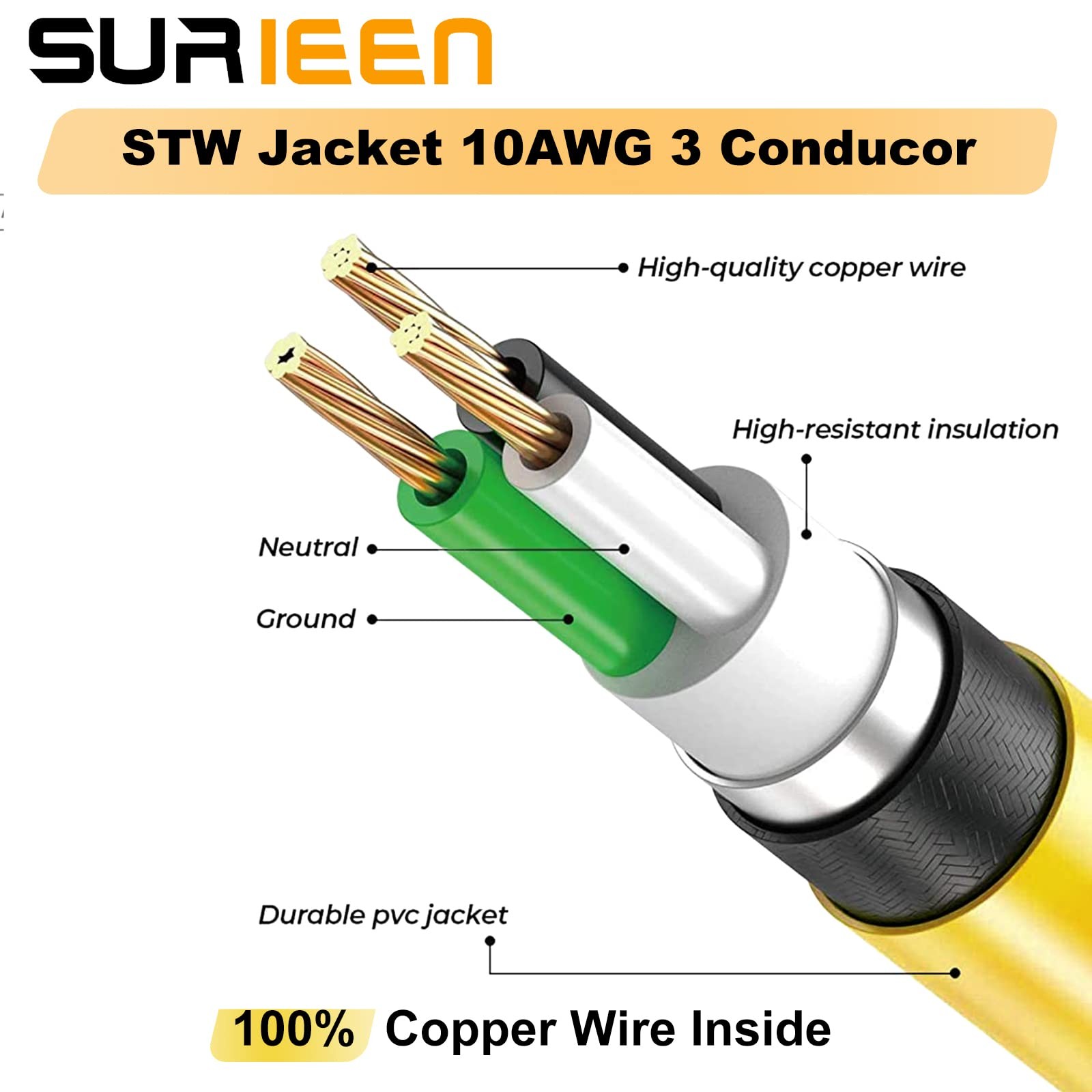 SURIEEN NEMA 10-30P to 6-50R Welding Adapter Cord, 30 6-50R, Yellow