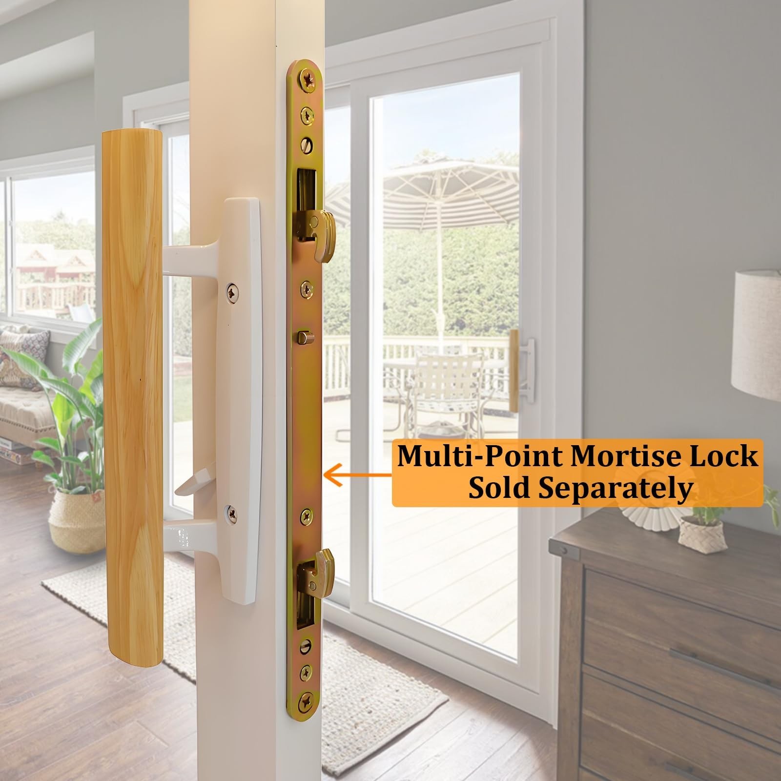Sliding Glass Patio Door Handle Set with Key Cylinder, Fit for 45° Mortise