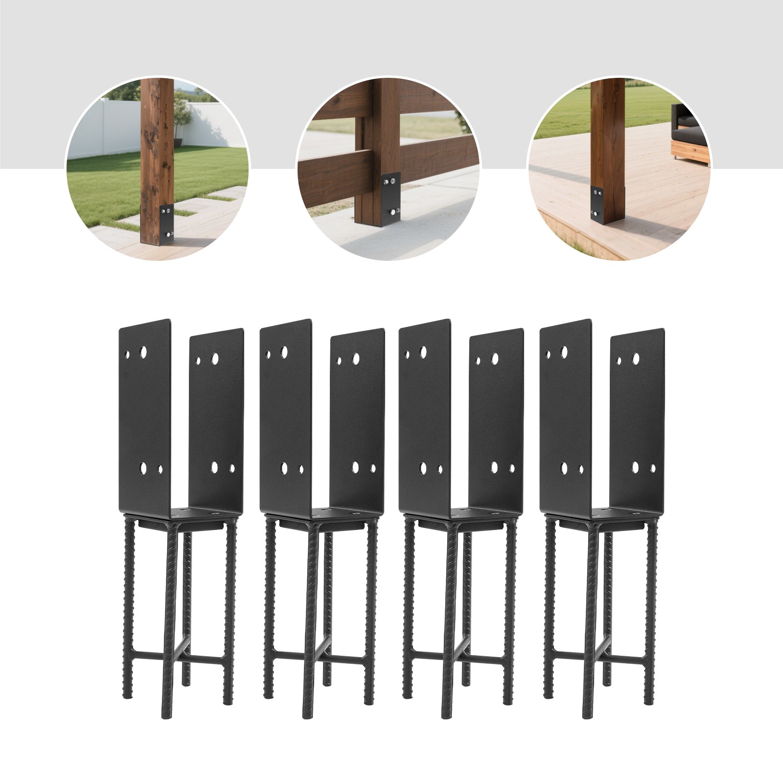 4PCS U-Shape Metal Post Base Holder, Wet Concrete Foundation Post Holder New