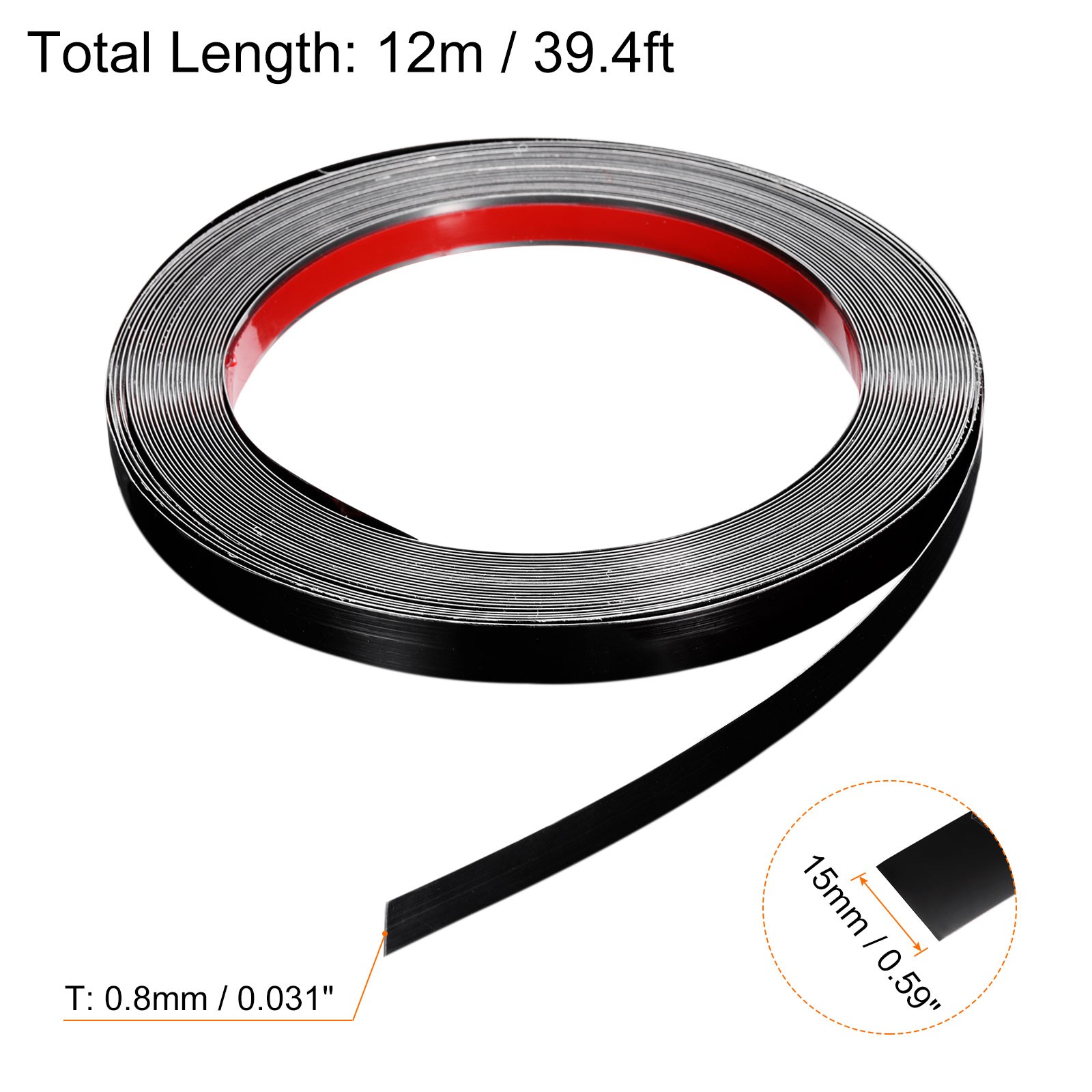 39.4ft x 0.59″ Wall Trim Self Adhesive Stainless Steel Mirror Finish Trim Black
