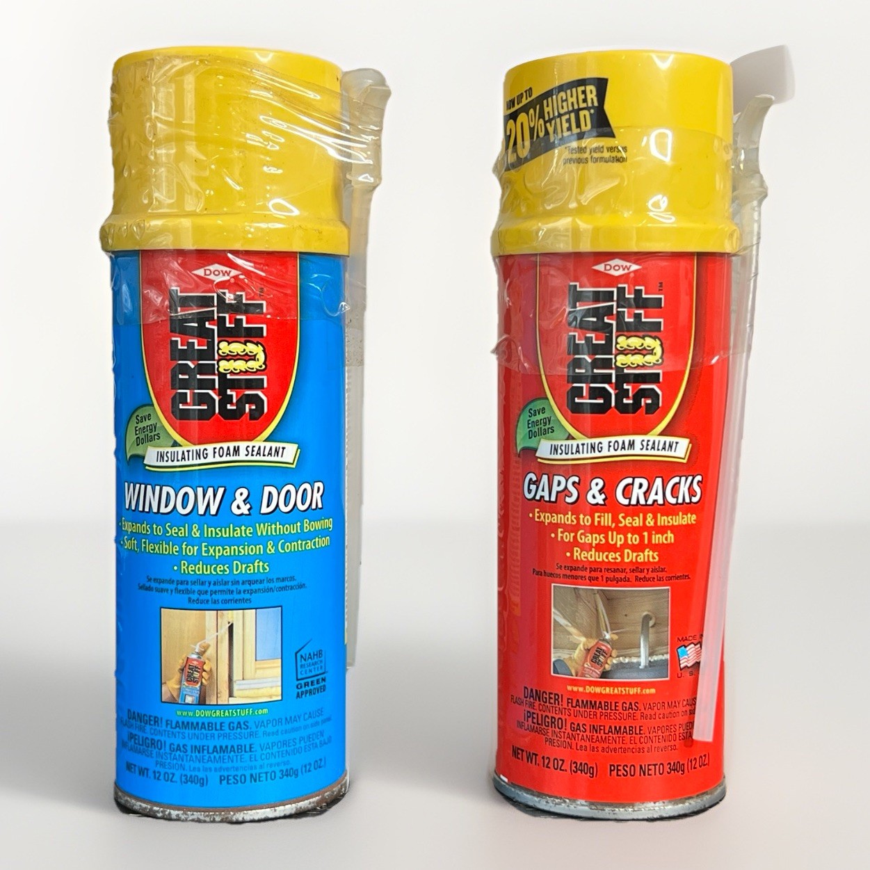 NEW w/ PUMPS Lot of 2 Great Stuff 12OZ: Window & Door, Gaps & Cracks Insulation
