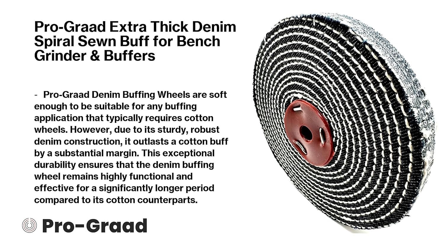 Pro-Graad 1 Pack 6” Denim Buffing Wheel 6 inch x 1/2 inch Arbor Hole Extra…