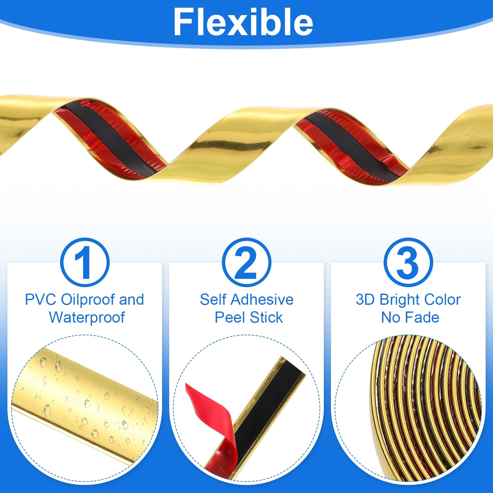 Peel and Stick Wall Molding Trim, 0.3″ x 16Ft PVC Panel Molding Trim Gold