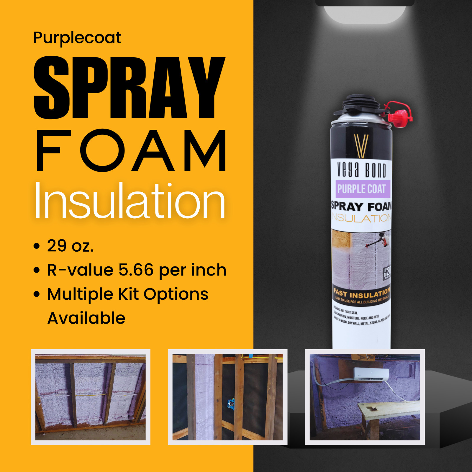 Vega Bond Purplecoat Closed Cell Insulation Spray Foam 12pack Gun&Cleaner 240SF