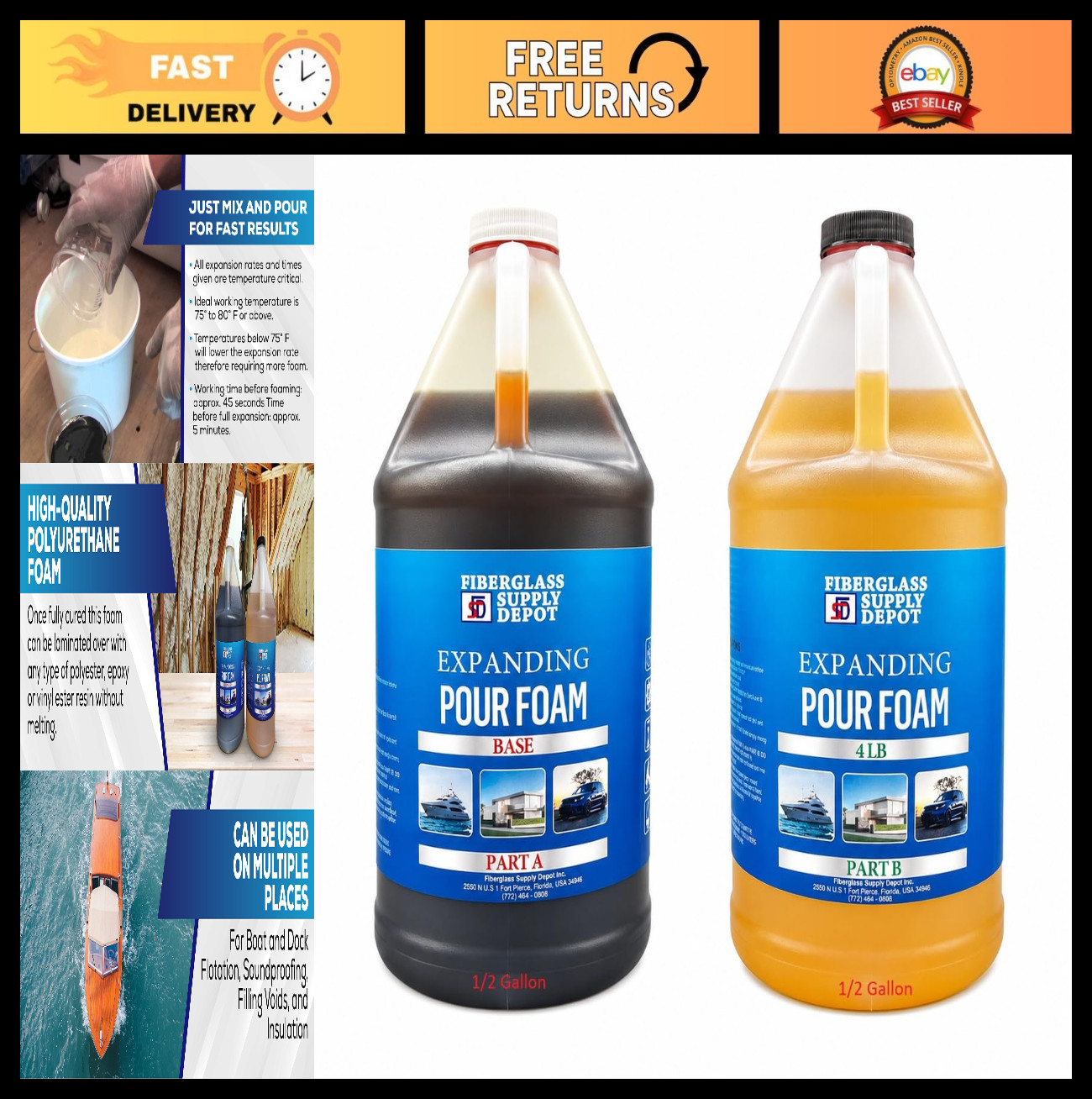 4 Lb Density Expanding Pour Foam – 2 Part Polyurethane for Flotation, Insulation