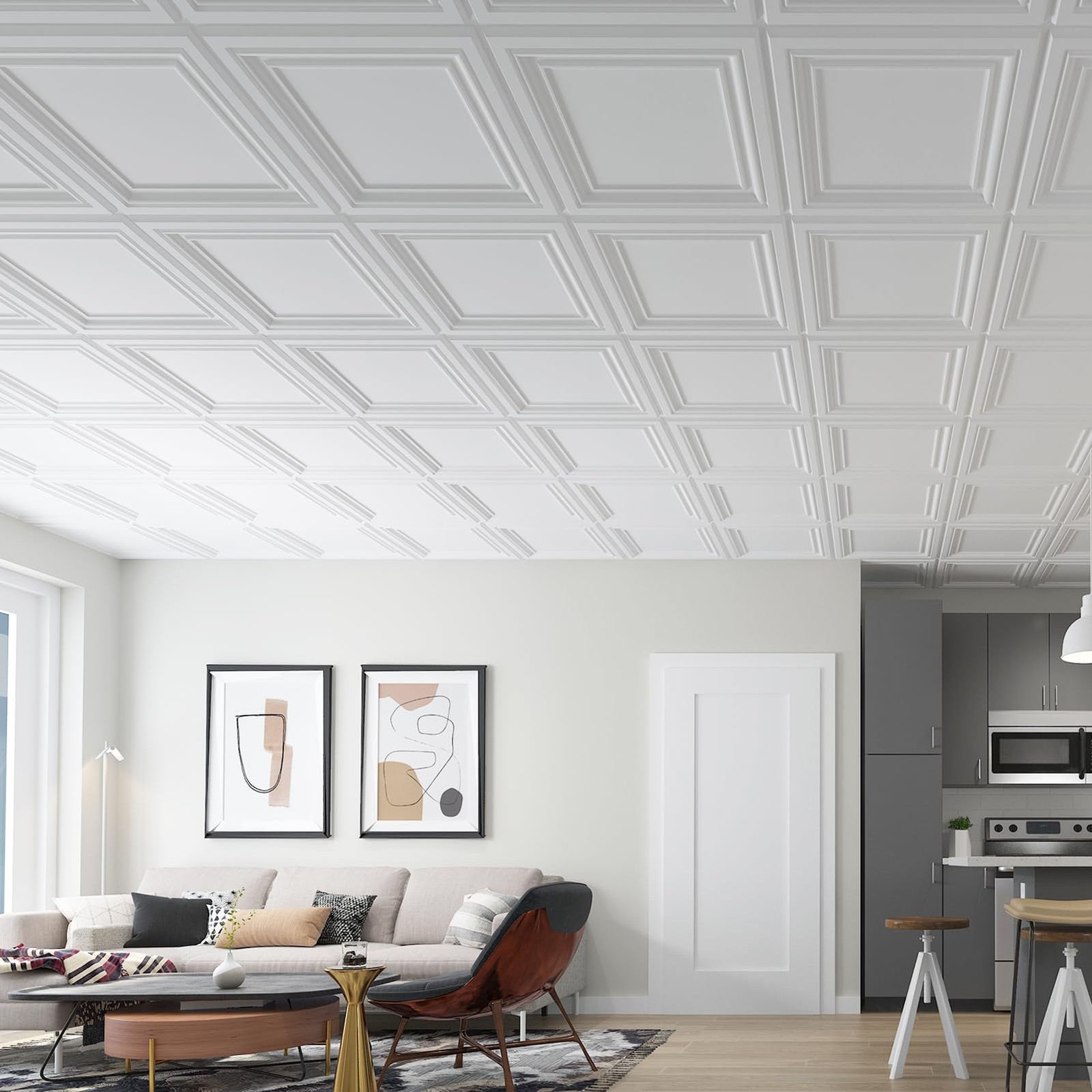 Art3d PVC Ceiling Tiles, 2’x2′ Plastic Sheet in White 24″x24″, 1