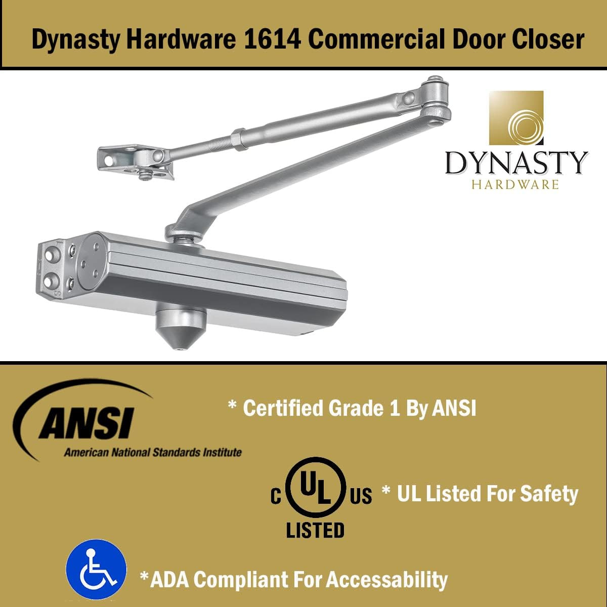 Door Closer, Grade 1 Heavy Duty Commercial Hydraulic Closer, Self-Closing, Adjus