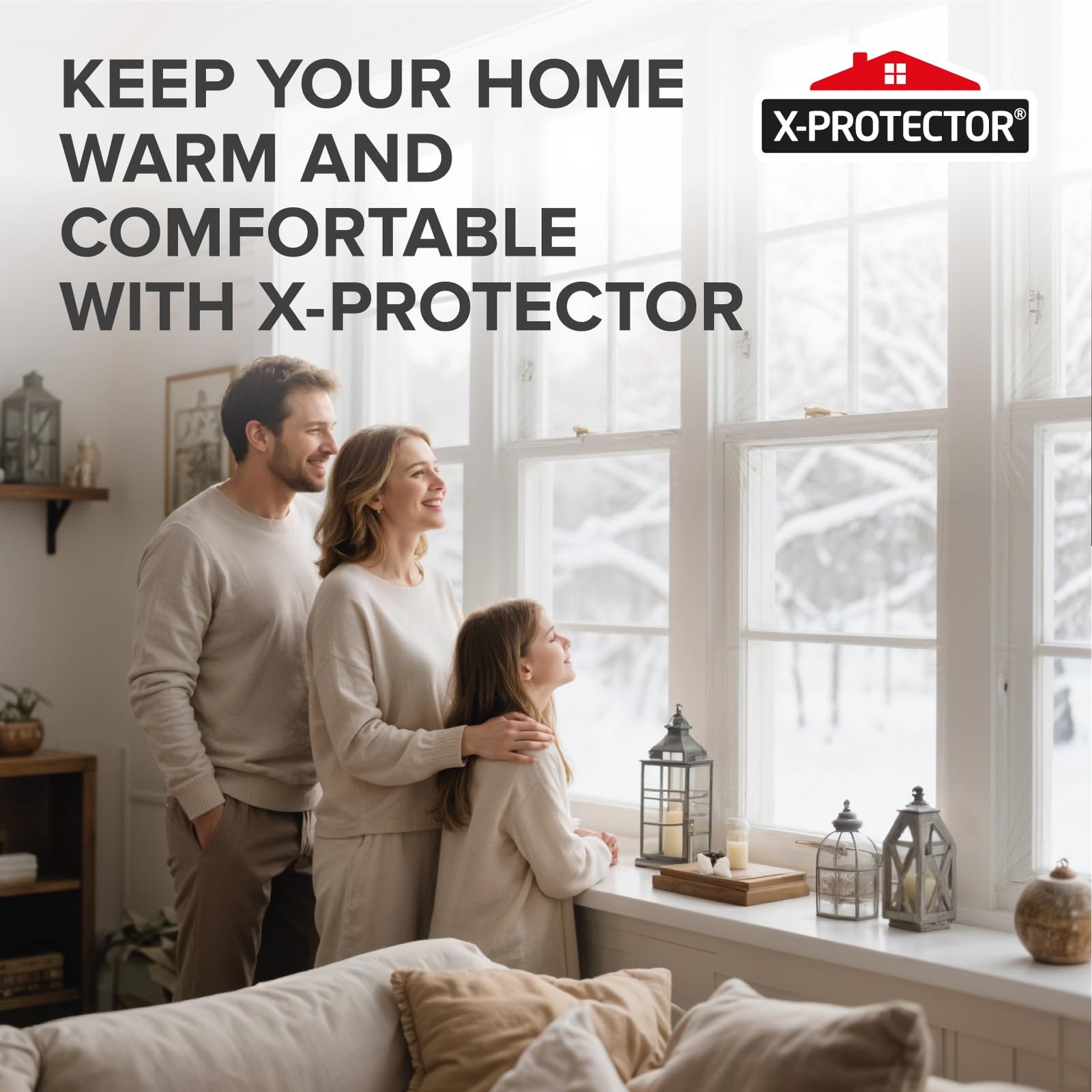 X-Protector Window Insulation for Winter – 42in x 62in (9 Pack), Transparent