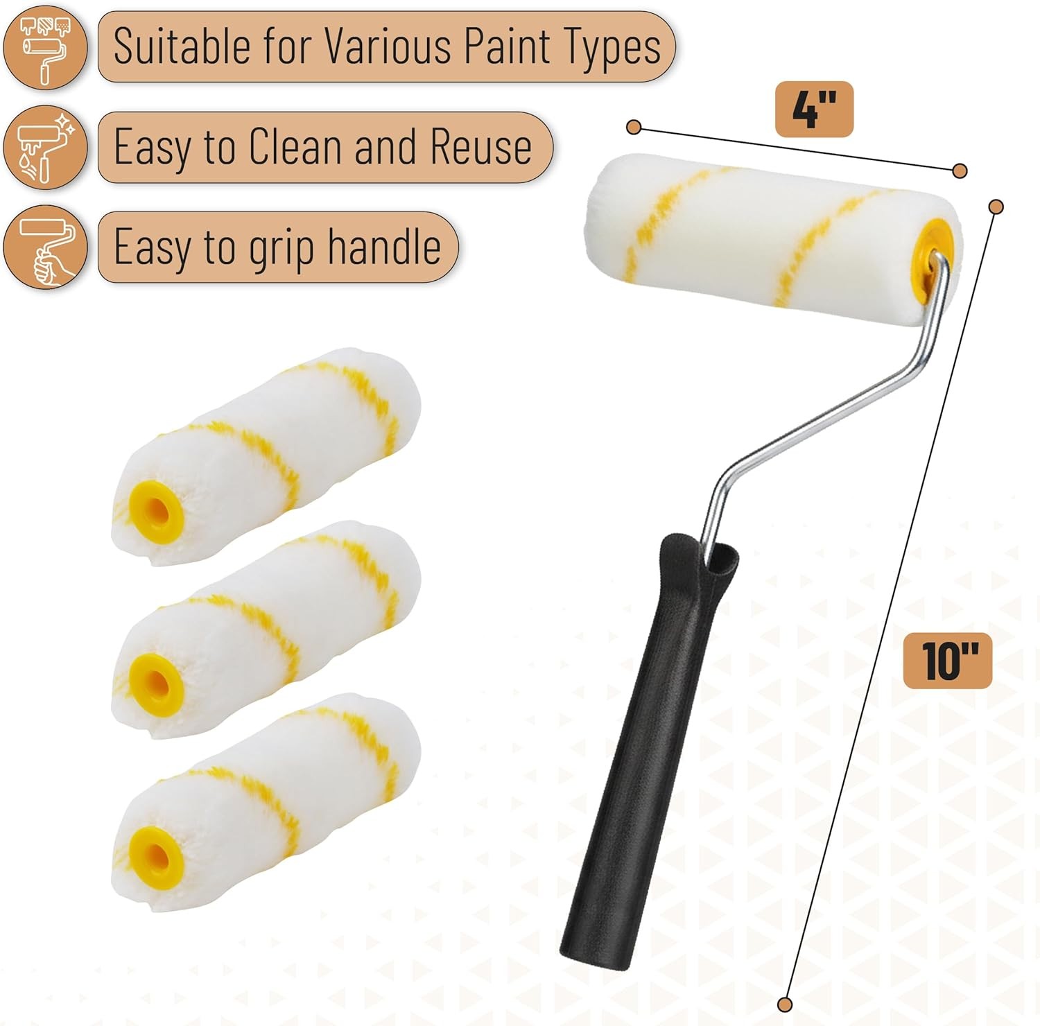 Bates- 4 Inch Paint Roller Kit, 8 pcs, 1x Plastic Tray, Roller…
