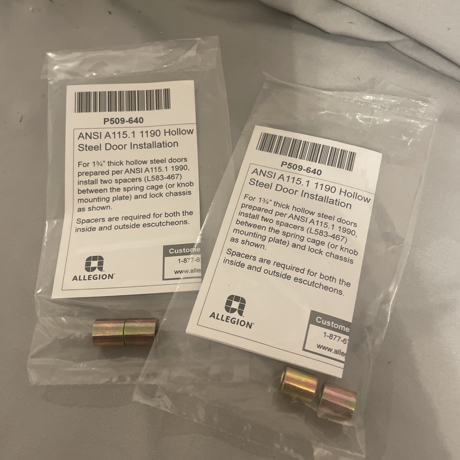 Schlage Parts Hollow Steel Door Spacers P509-640 L583-467 set(2) VOLUME PRICING