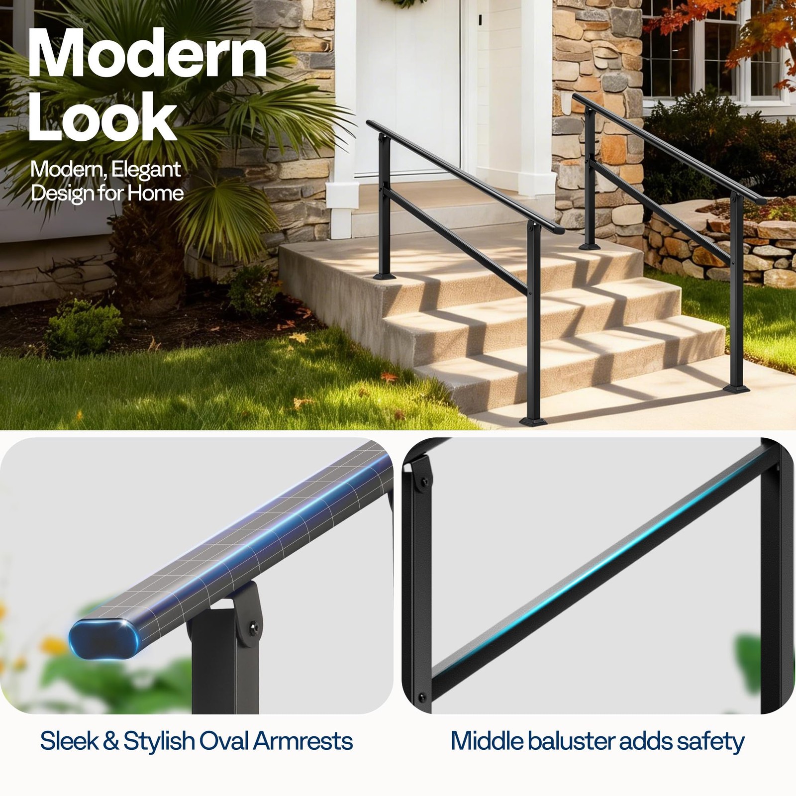 Vivohome 2-Pack 4 Step Hand Rails For Outdoor Steps Galvanized Steel Railing