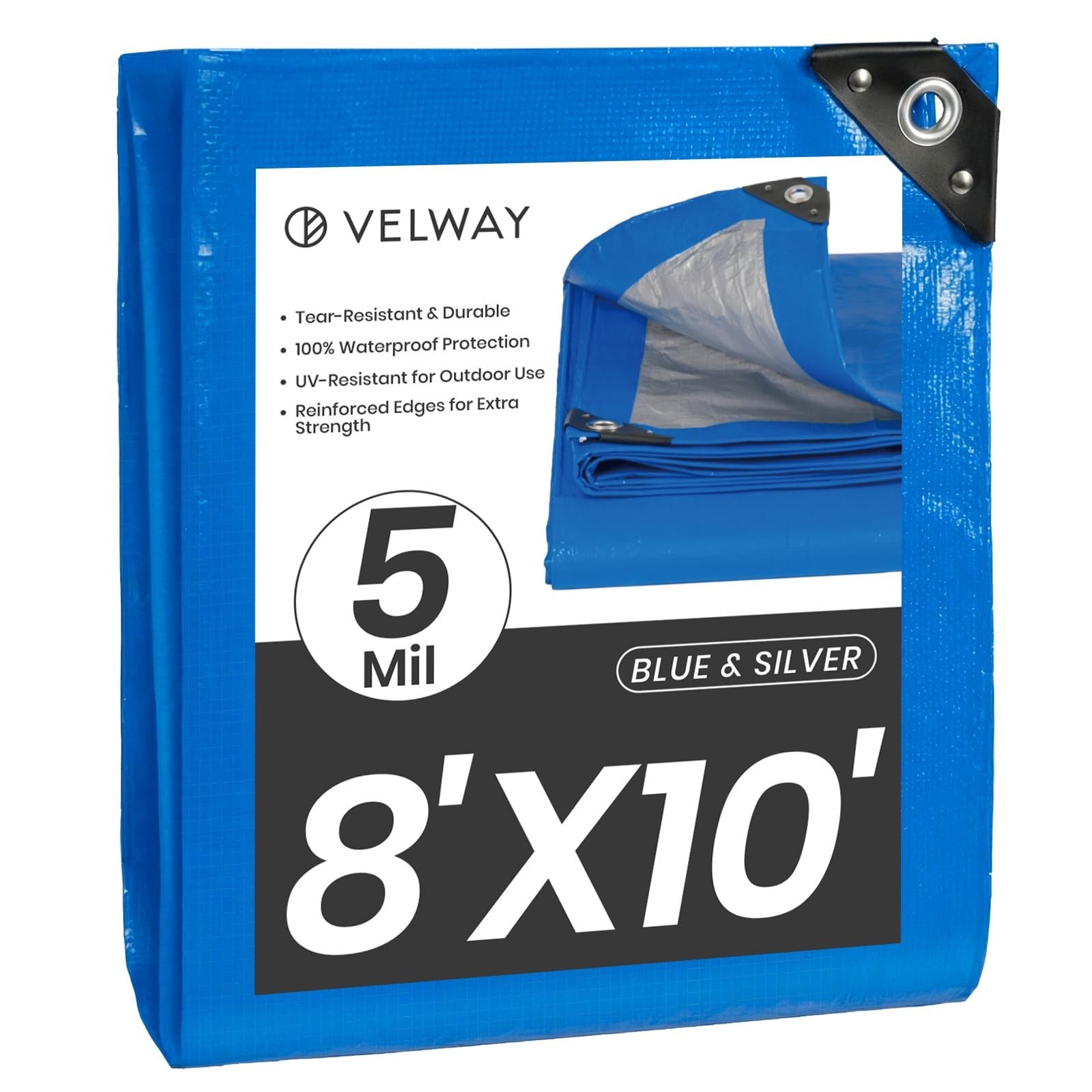 Velway 8′ x 10′ Waterproof Tarps 5 Mil – Multipurpose Poly Tarpaulin with Rei…