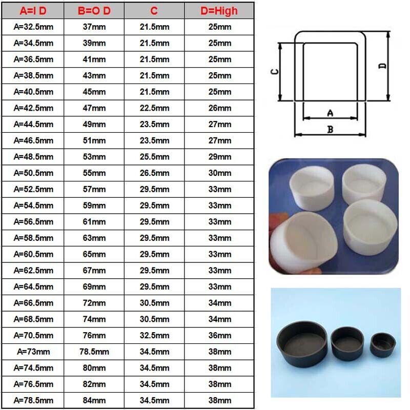 Round Silicone Rubber Chair Table Feet Pipe Tubing End Cover Caps ID 32.5~78.5mm