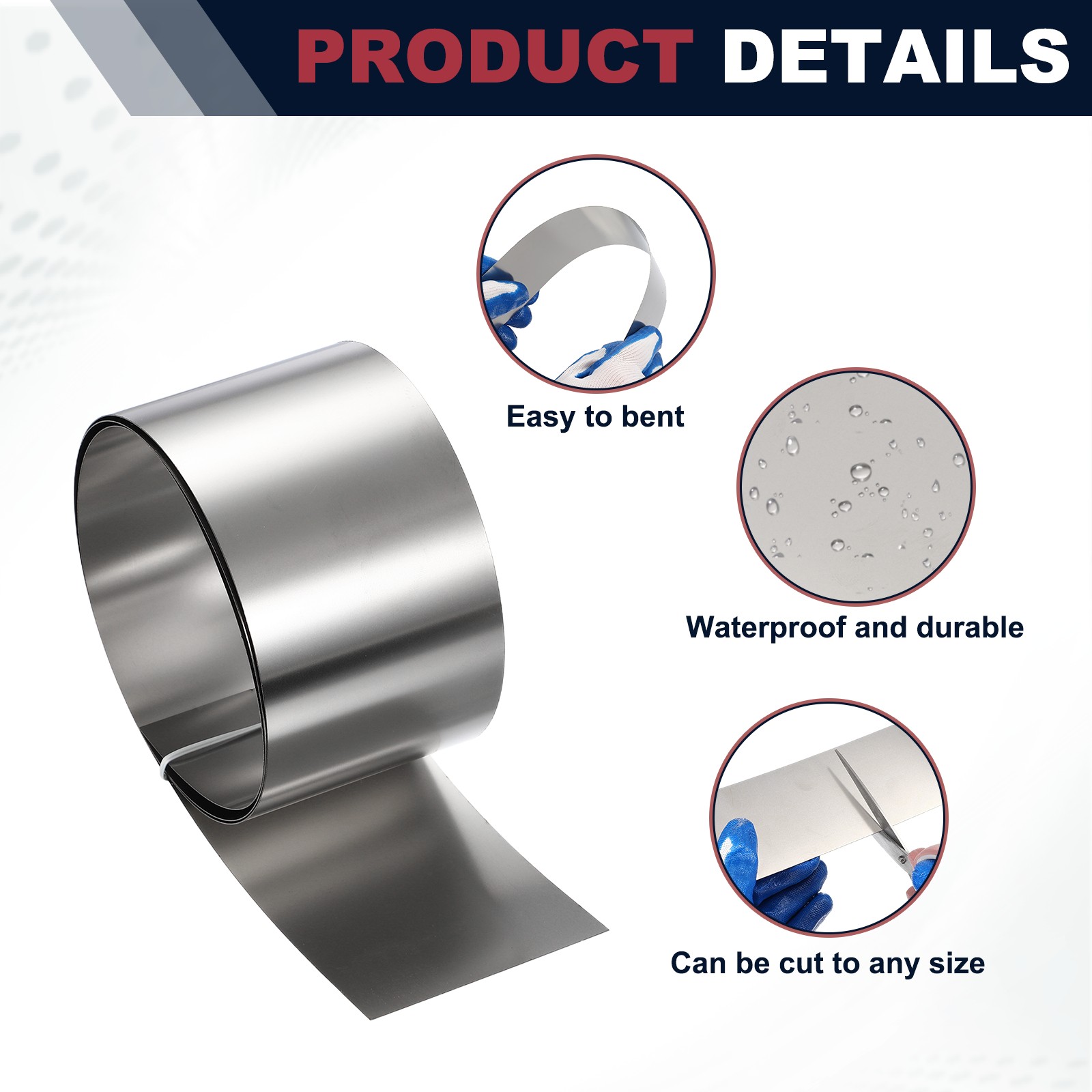 3.1in x 3.3ft Stainless Steel Flashing Roll, 0.3mm Metal Roof Panels