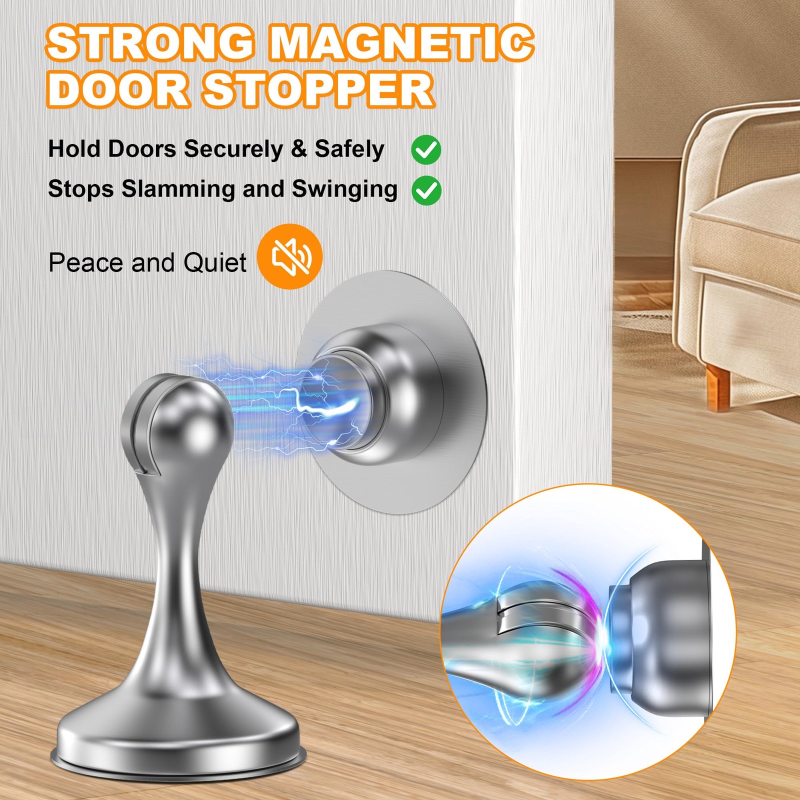 Crosize Magnetic Door Stoppers 2 Pack, Stainless Steel 2 Silver