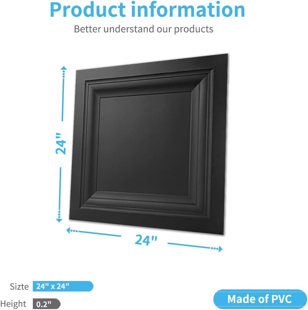 Black 12-Pack 2×2 ft Drop Ceiling Tiles PVC 24×24 Inch Panels