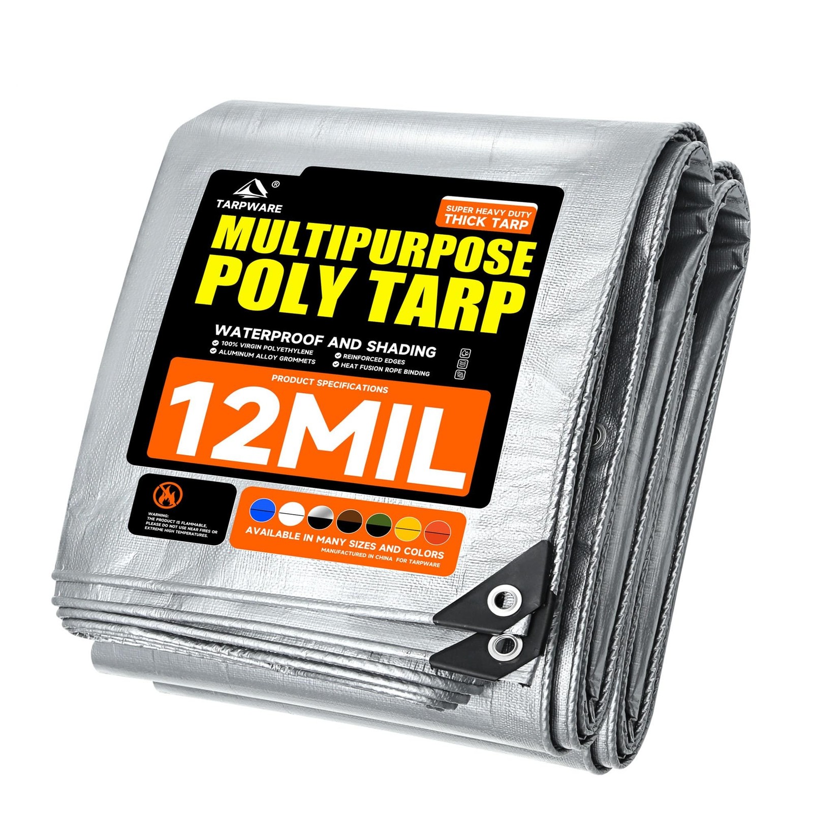 12Mil 10’x10′ Silver/Black Tarp Heavy Duty Waterproof Durable Poly Tarpaulin,…