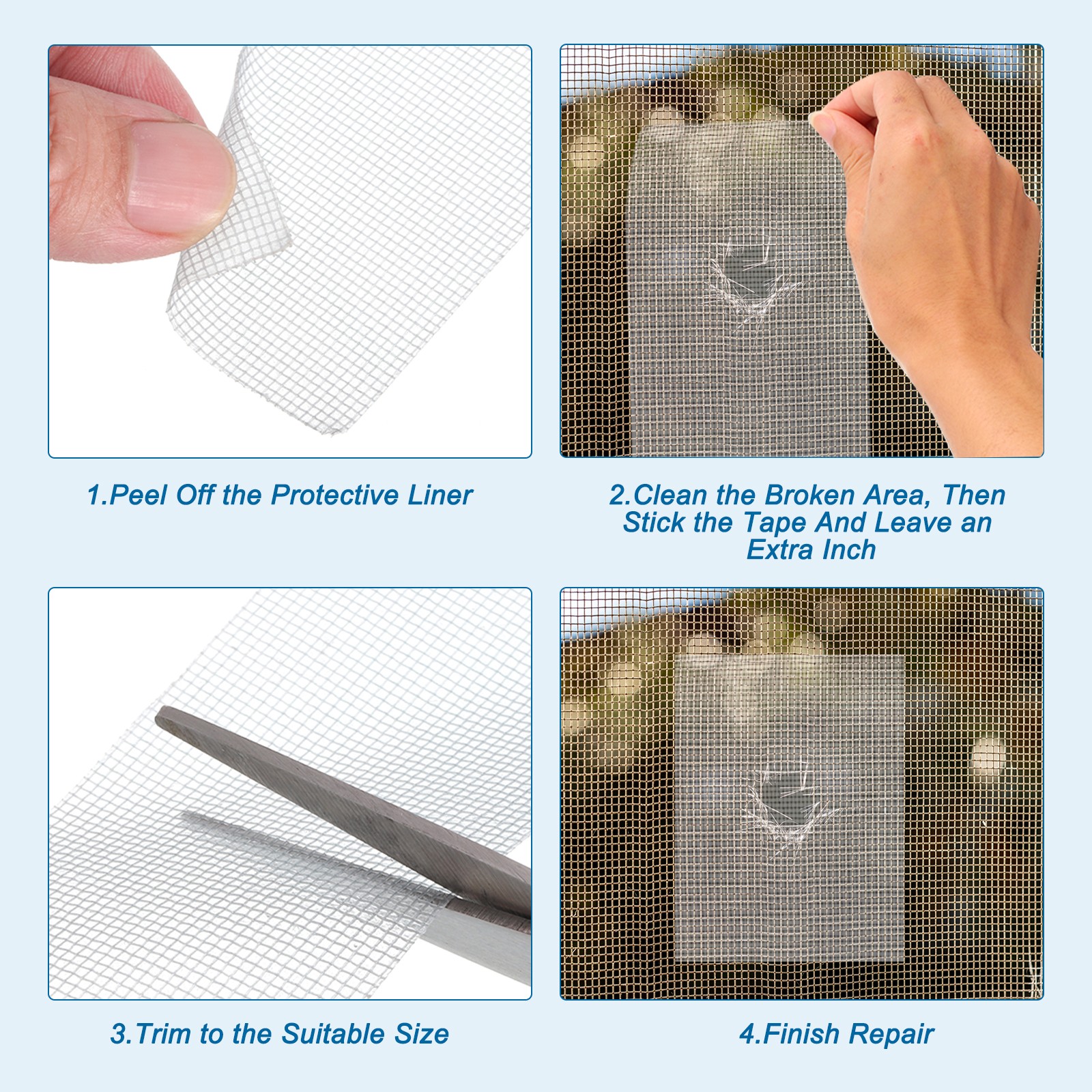 50Pcs 5 Styles Fiberglass Window Screen Repair Kit, Grey