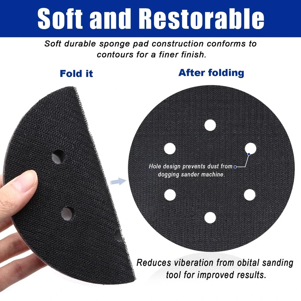 7PC 6Inch DA Sander Interface Pad 6 Hole Hook Loop Soft Foam Sanding Cushion PAD