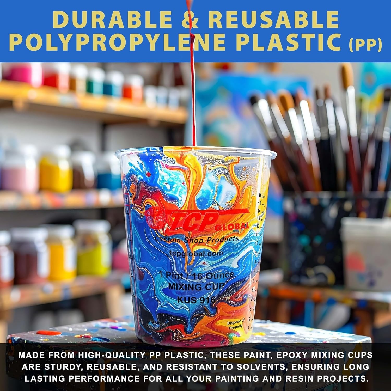 TCP Global Deluxe Paint Mixing Kit – 12 Cups, Lids, Sticks for Art & Automotive