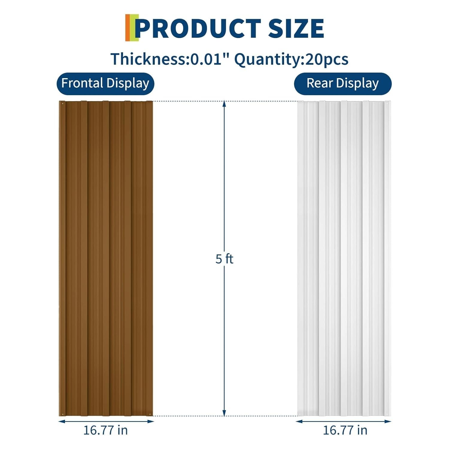 20 Pack Corrugated Panels Roofing Panels Profile Galvanized Roofing Panel 0.01in