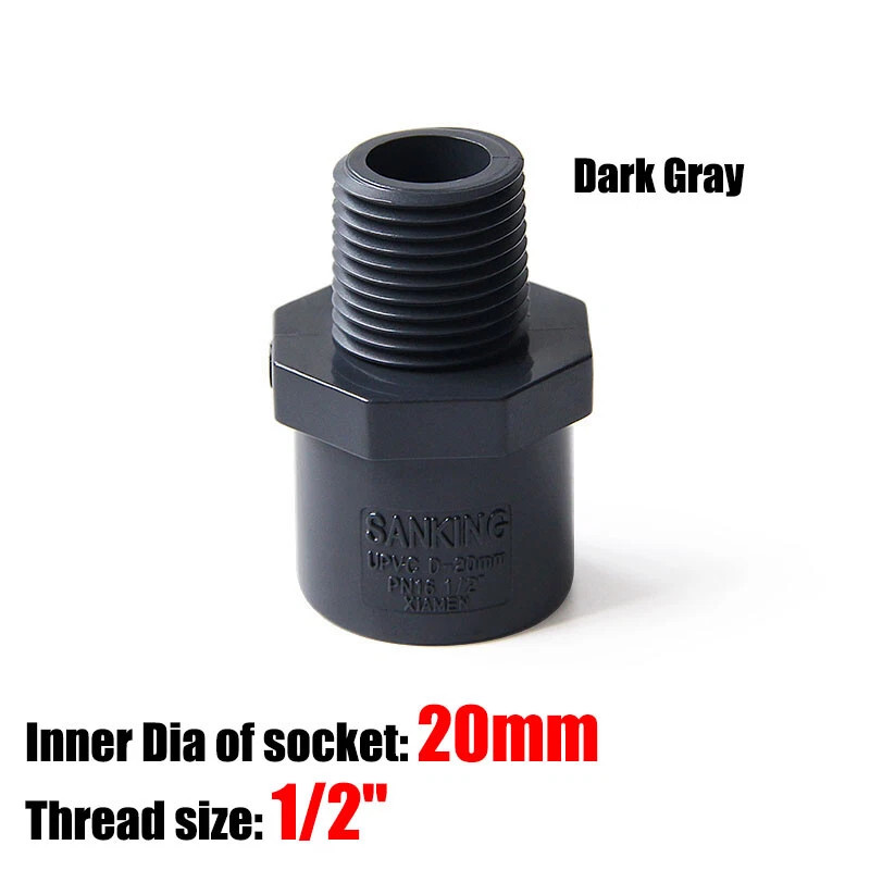 1/2″~2″ PVC Nipples Threaded Pipe Fittings Connector BSP Male Adapter Dark Gray