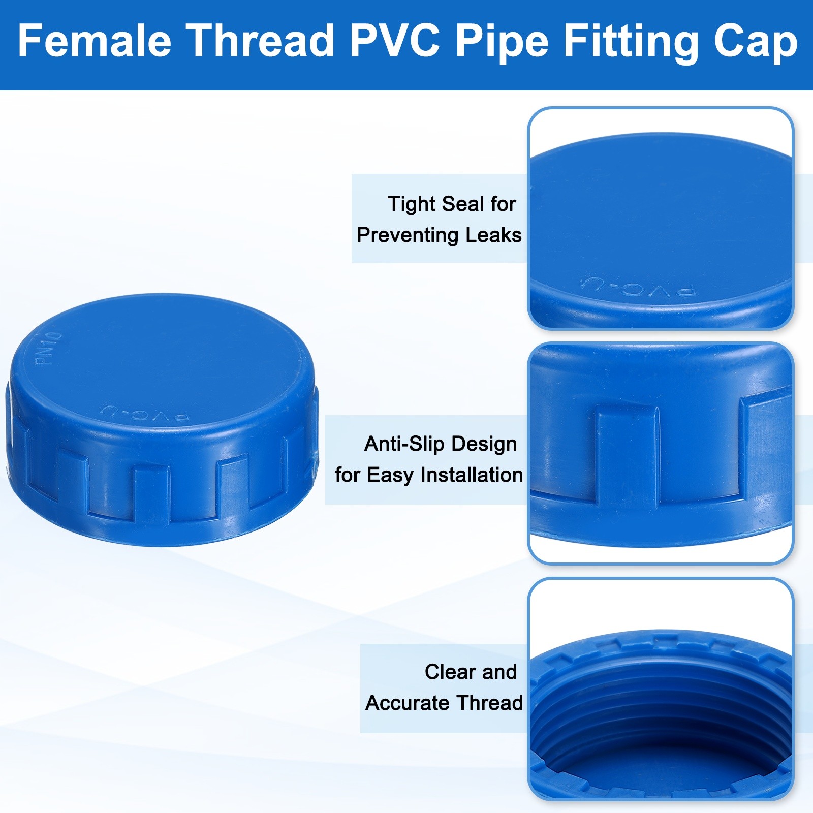 5Pcs 1-1/4 Inch PT Female Thread PVC Pipe Fitting Cap with Gasket Blue