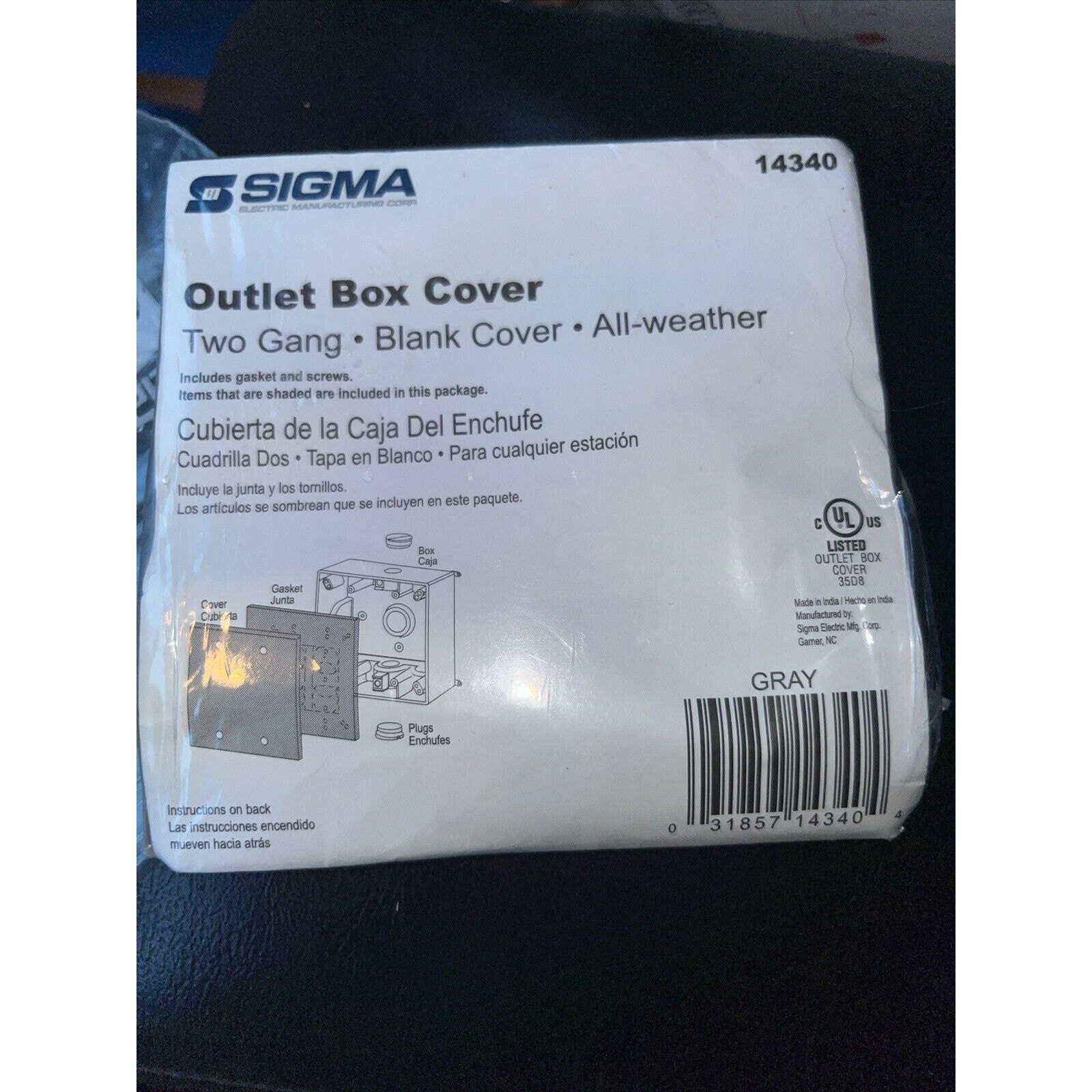 SIGMA OUTLET BOX COVER TWO GANG BLANK COVER 14340 New All weather 4 Hole