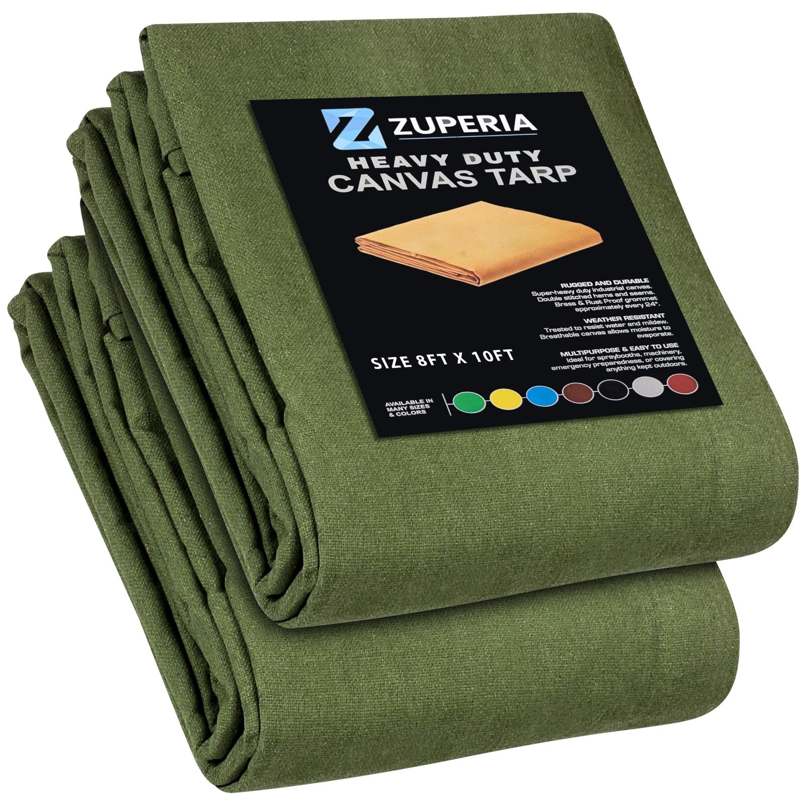 Zuperia Heavy Duty Canvas Tarp (8′ x 10′ ft – Pack of 2) with Rustproof Gromm…