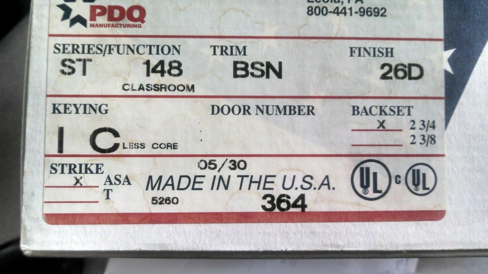 LOCKSMITH PDQ ST 148 BSN US26D CLASSROOM BEST SFIC PREP NOS COMM GRADE 1 HVY DU