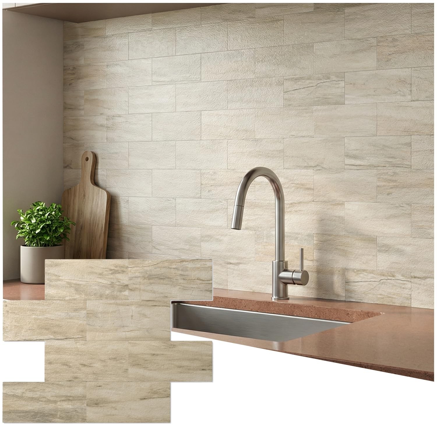 Oyasimi 20 Sheets Warm Beige Pvc Subway Tiles Peel And Stick Backsplash12Heat
