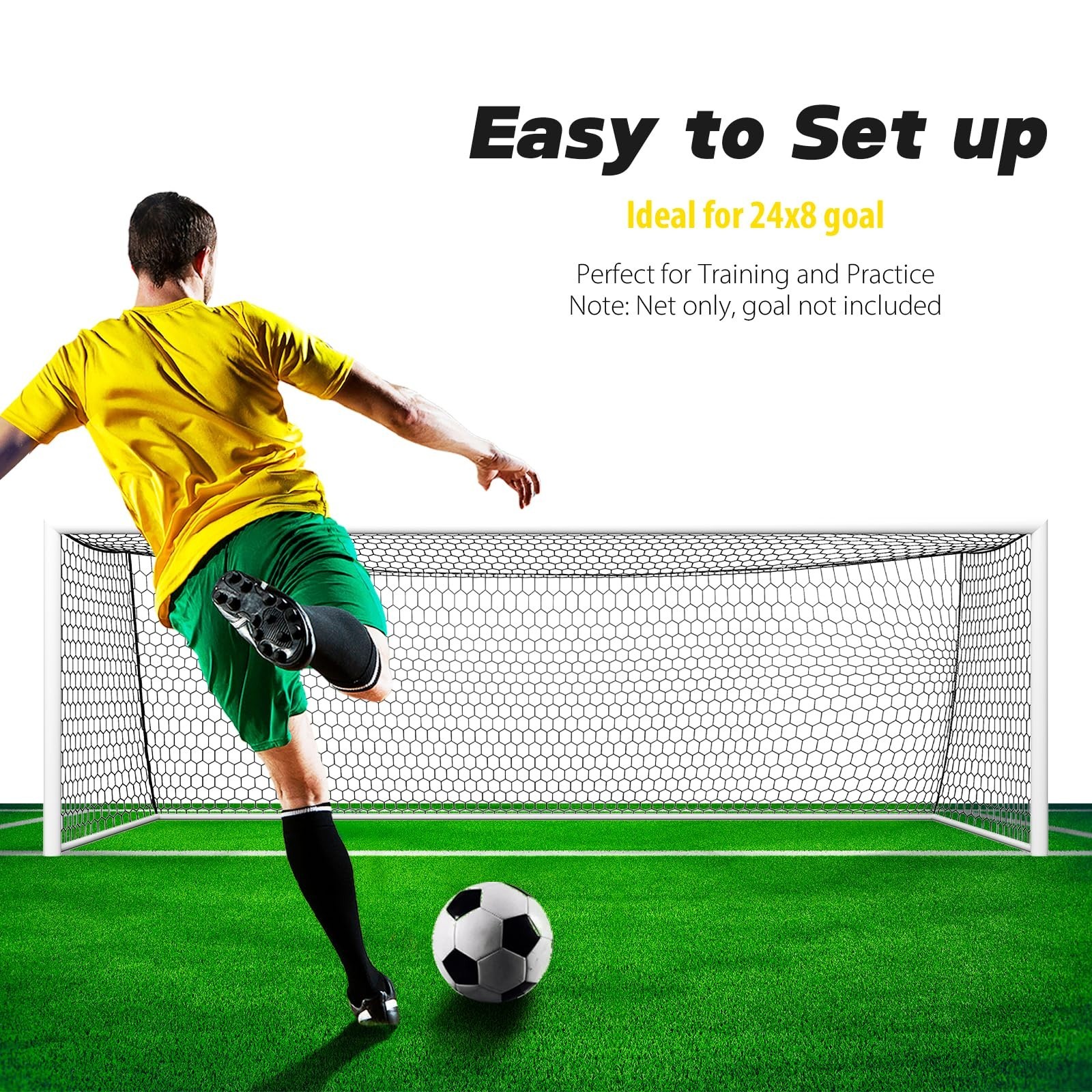 Professional Soccer Goal Replacement Net 24x8FT, 18.5×6.5FT, Upgraded Durabil…