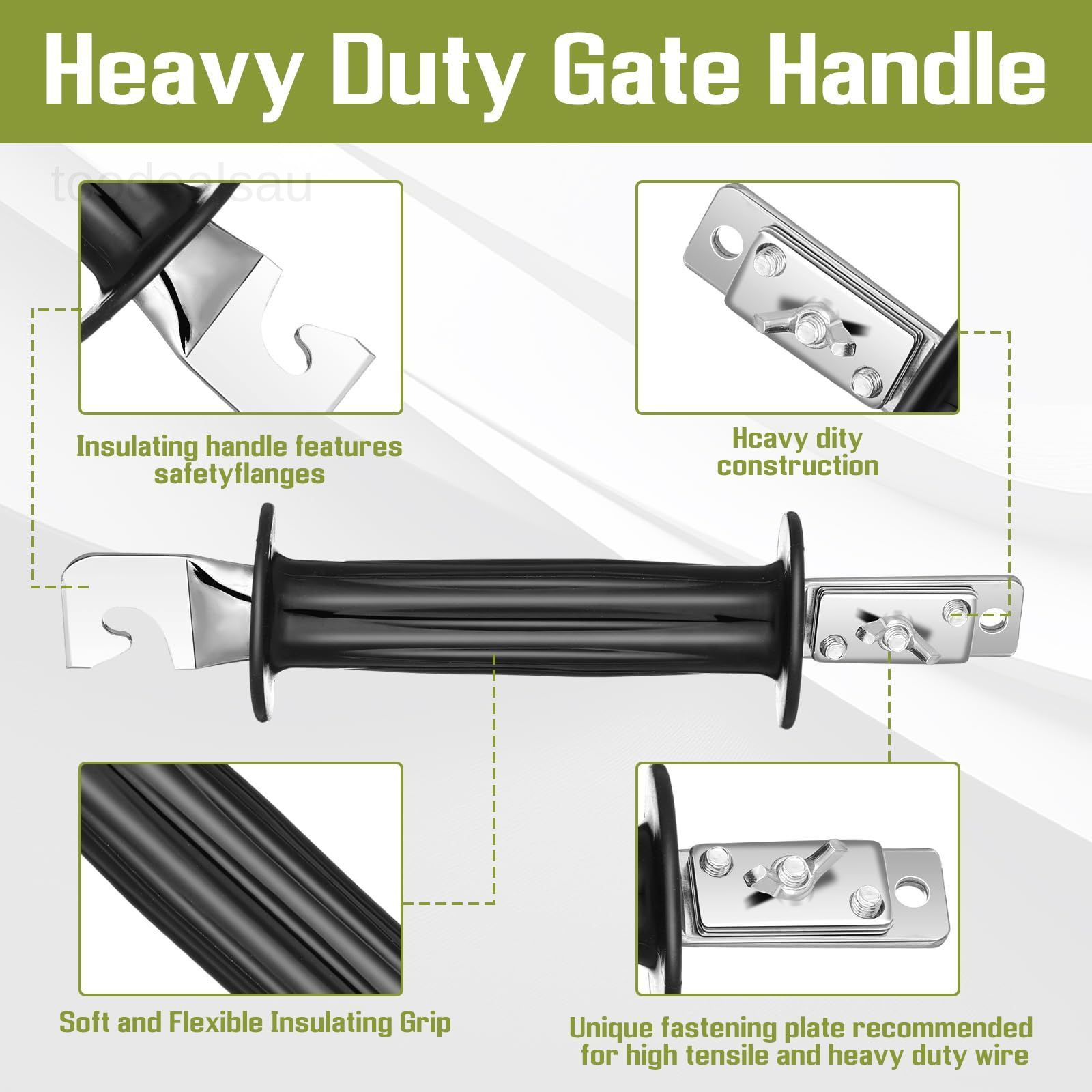 5 Pcs Heavy Duty Electric Gate Handles Rubber Insulated Gate Handle Black..
