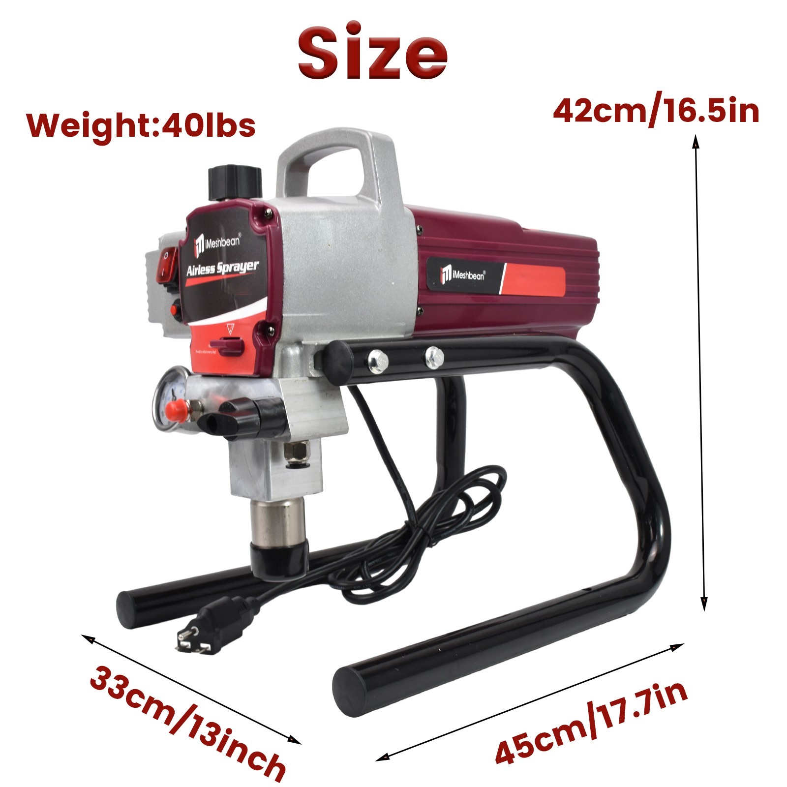 5HP Electric Airless Paint Sprayer High Efficient 3300PSI W/Extension Rod 110V