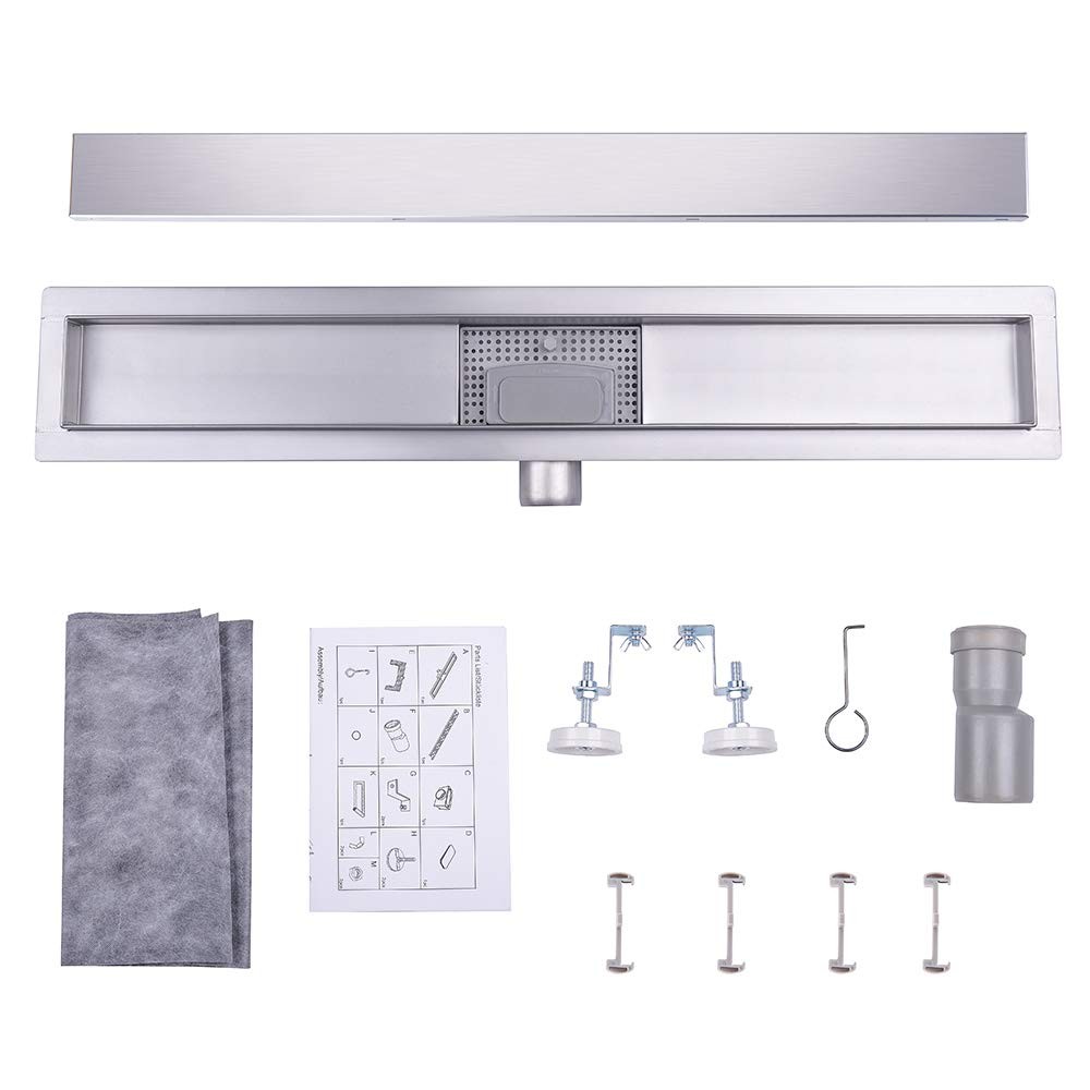 Shower Channel 70 cm Complete Set, Stainless Steel Drain Channel, Extra Flat Tileable…