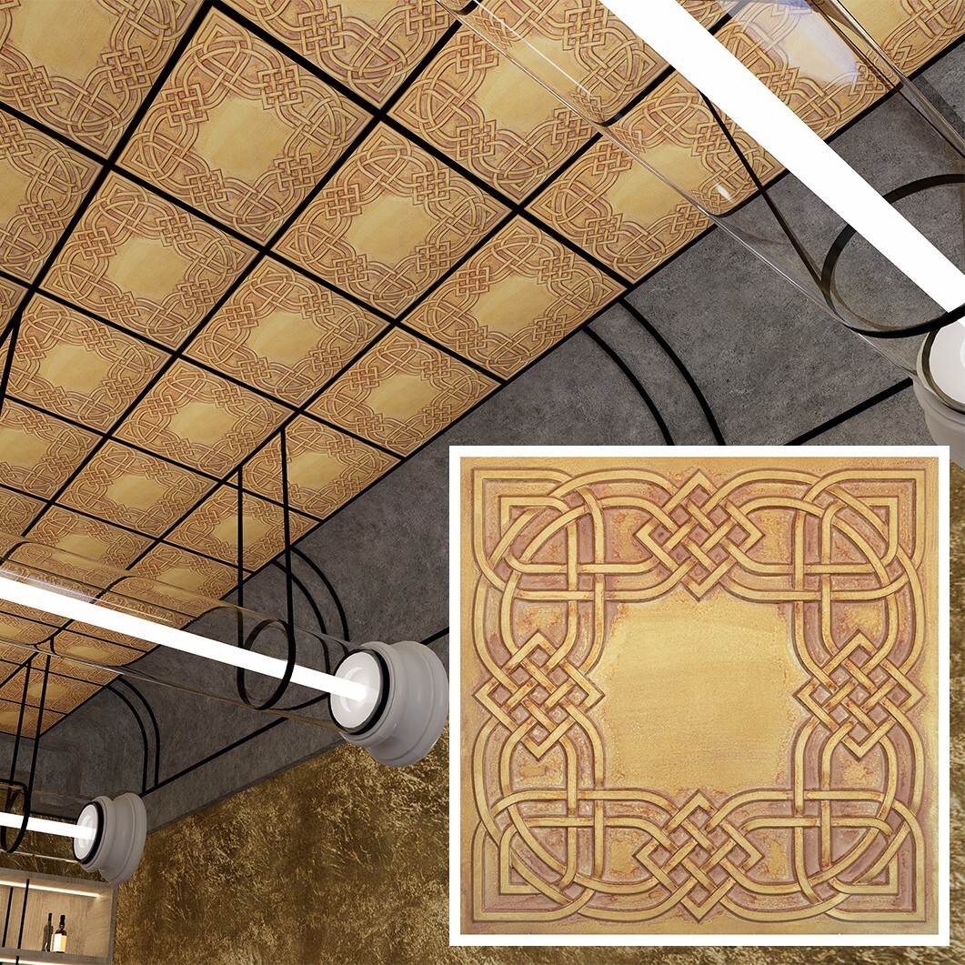 Suspended Ceiling Tile Decorative Panel for Cafe PL61 Vintage brown gold 10pcs