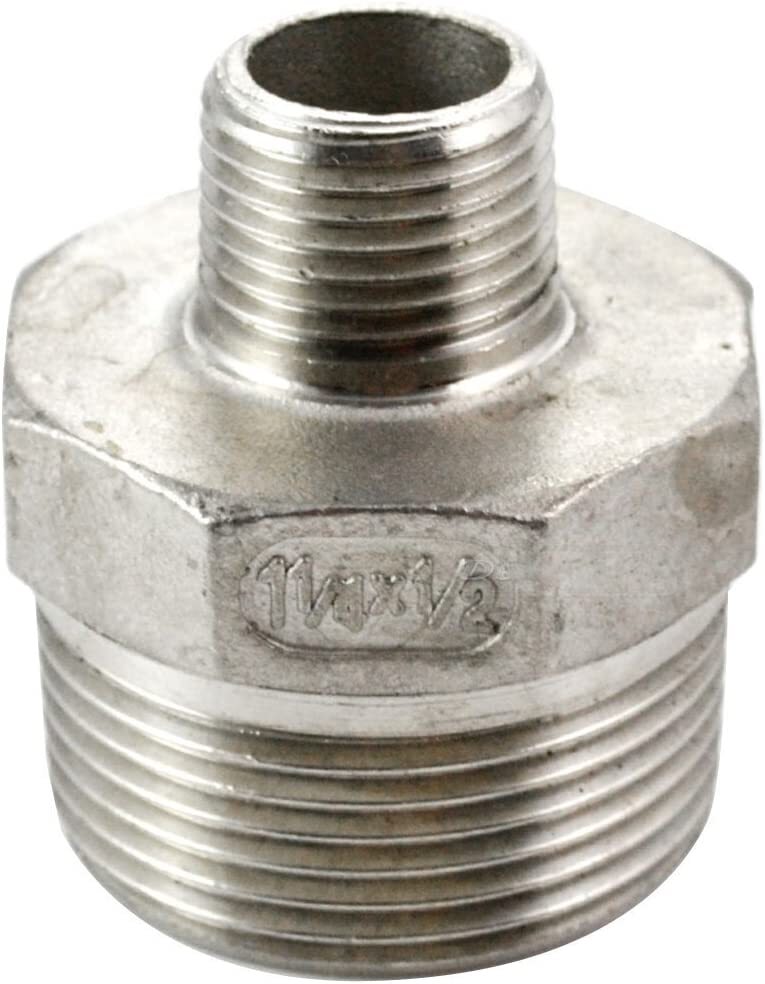 1-1/4″ Male to 1/2″ male NPT Hex Nipple Pipe Fitting Reducer Adapter Stainless