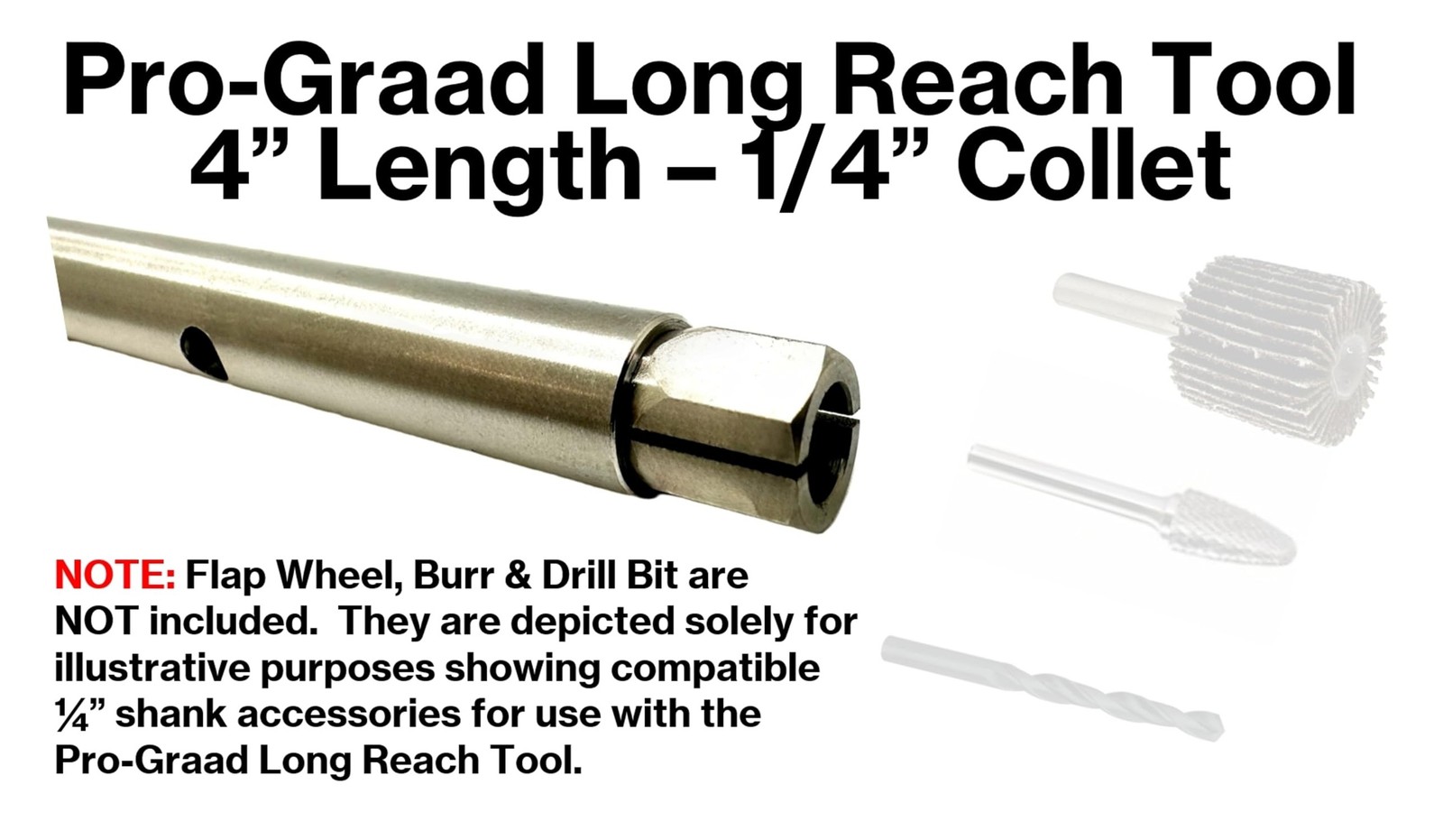 4″ Long Reach Heavy Duty 1/4″ Collet Extension Tool – Carbide Burr & Bit Hold…