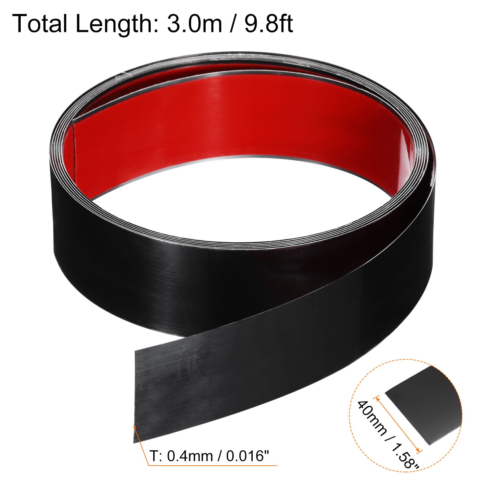 9.8ft x 1.58″ Wall Trim Self Adhesive Stainless Steel Mirror Finish Trim Black