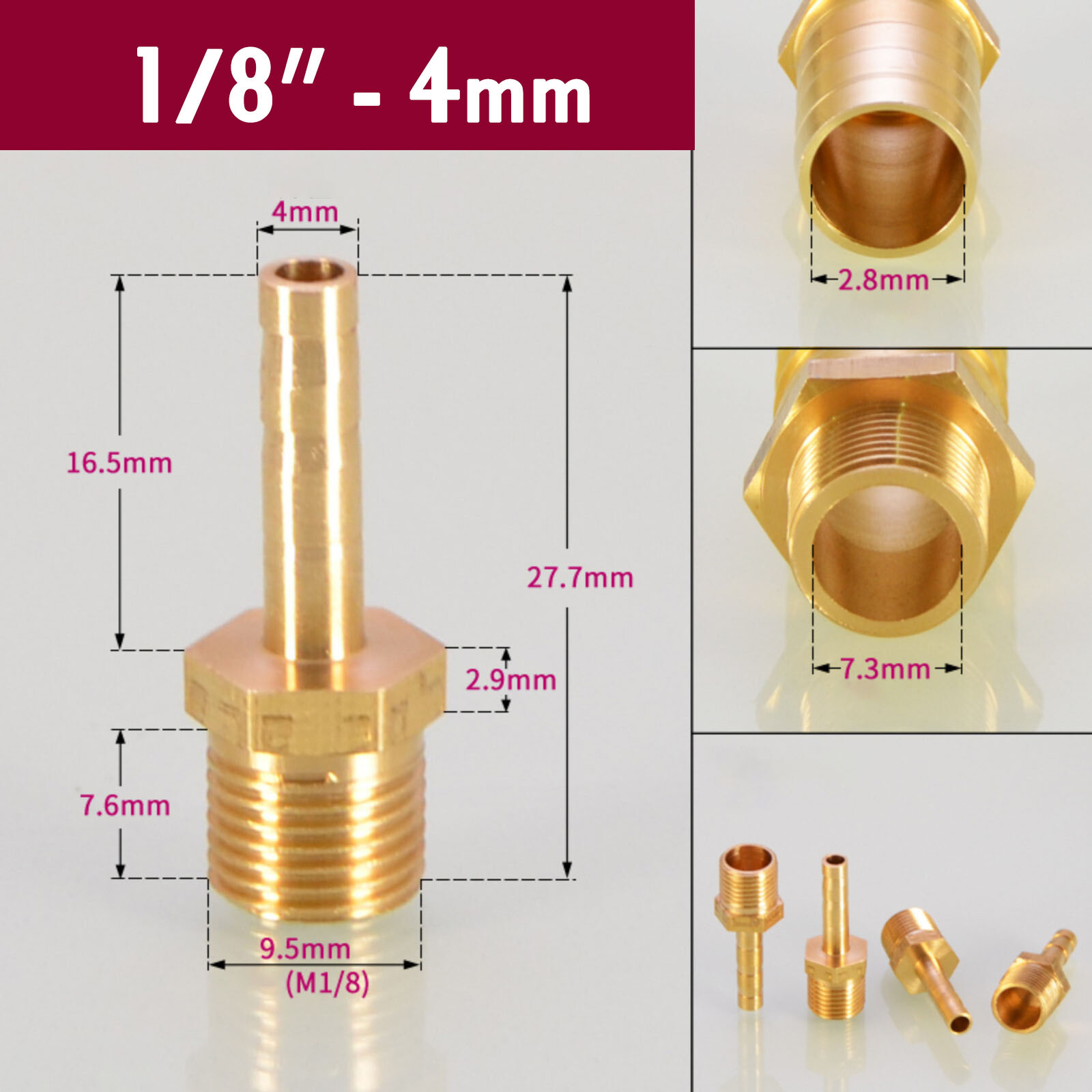 1/8″ 1/4″ 3/8″ Male Brass BSP Thread Pipe Fitting x Barb Hose Tail End Connector