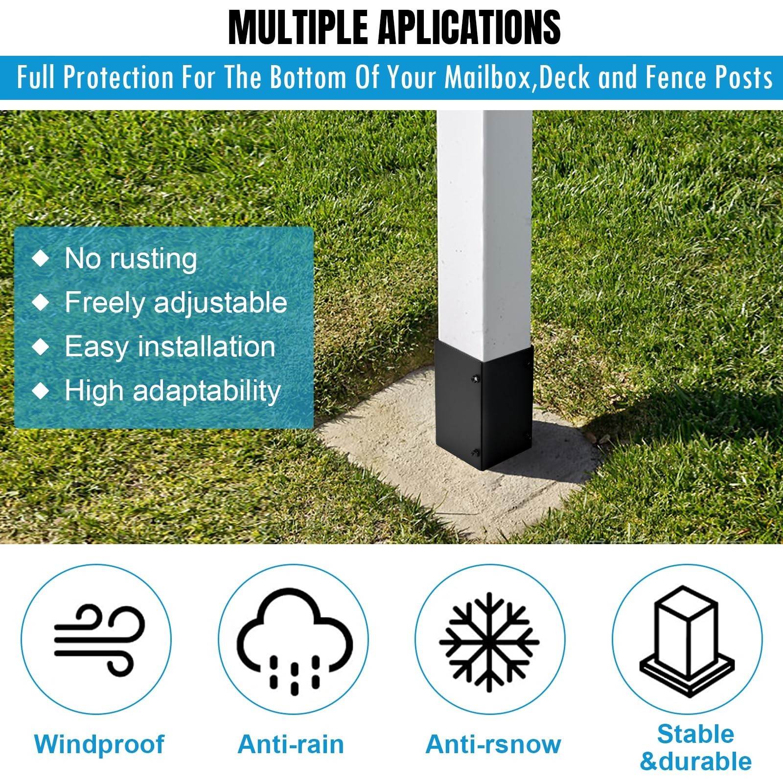 Post Protector Adjustable (Range 3.3-6in), Protects Deck, Wooden Mailboxes an…