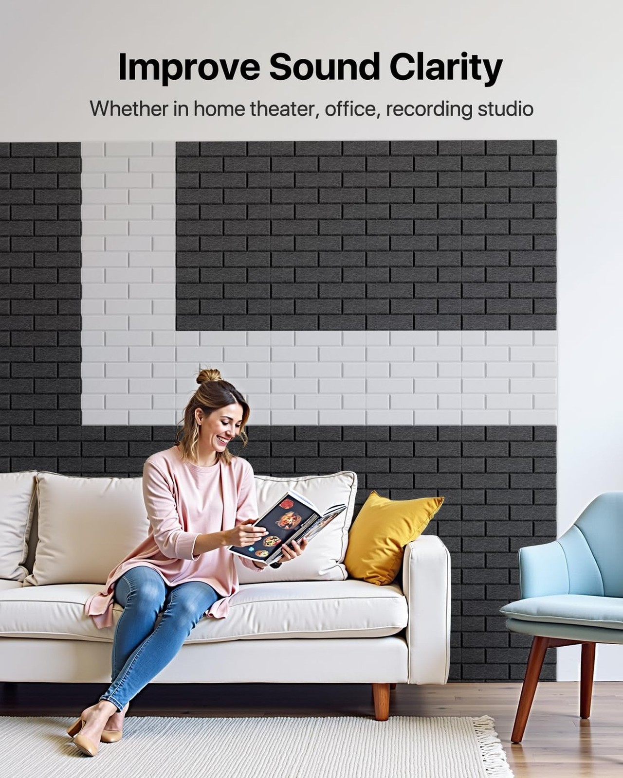 Soundsbay 18-Pack Brick Acoustic Panels, Self-Adhesive, 12″X12″ | Covers 17.4…