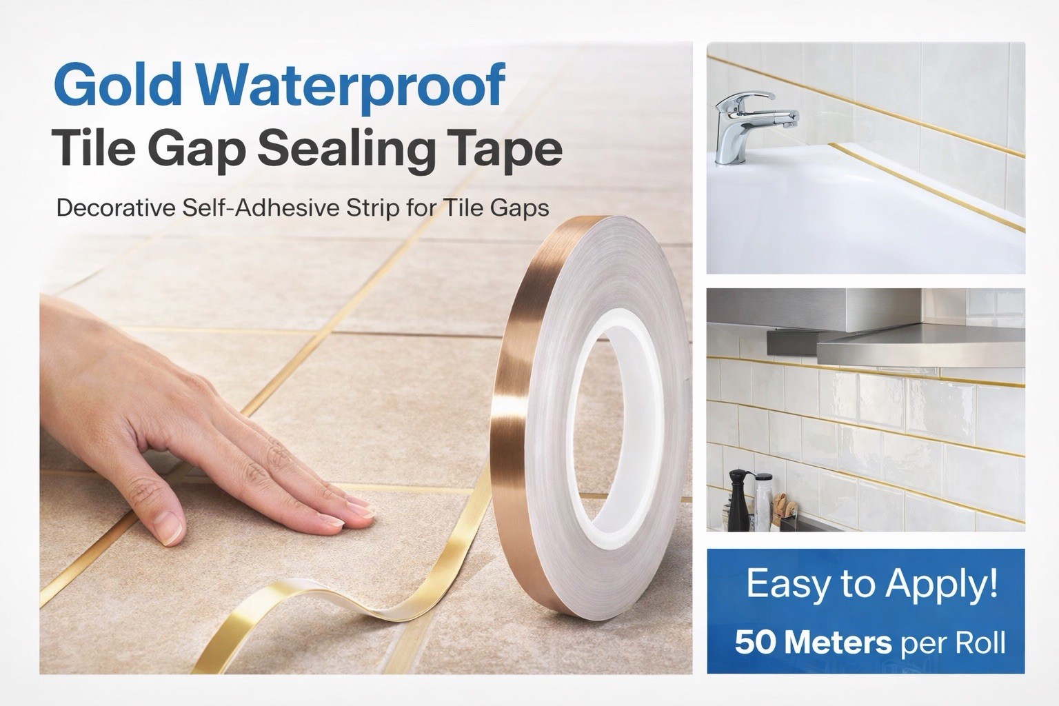 164ft Foil Self Adhesive Tile Gap Sealing Tape Strip Waterproof Gold Lot Of 2